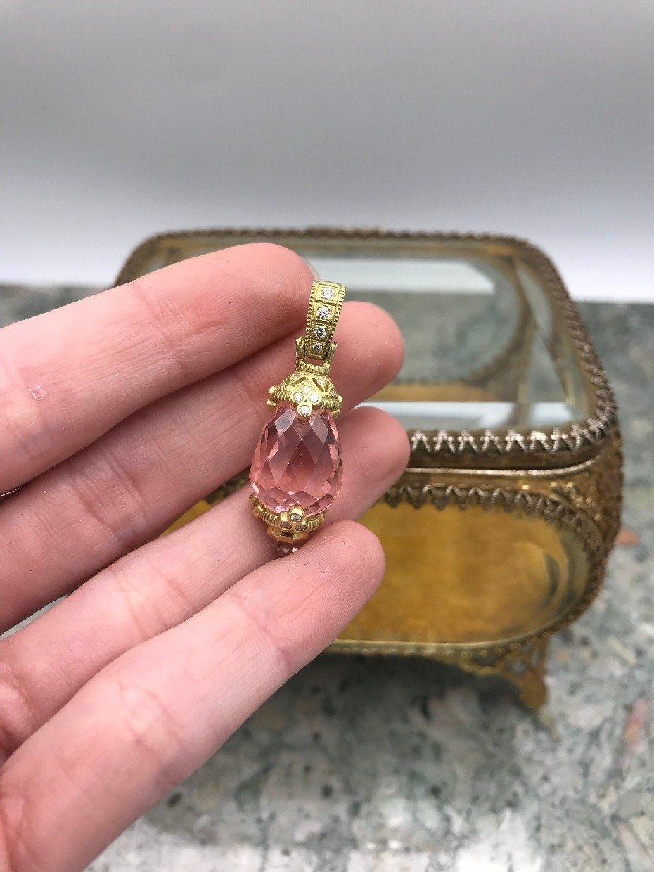 Designer Vintage 18k Gold Judith Ripka Diamond + Rose Qtz + Pearl 4pc Parure *SET* 11