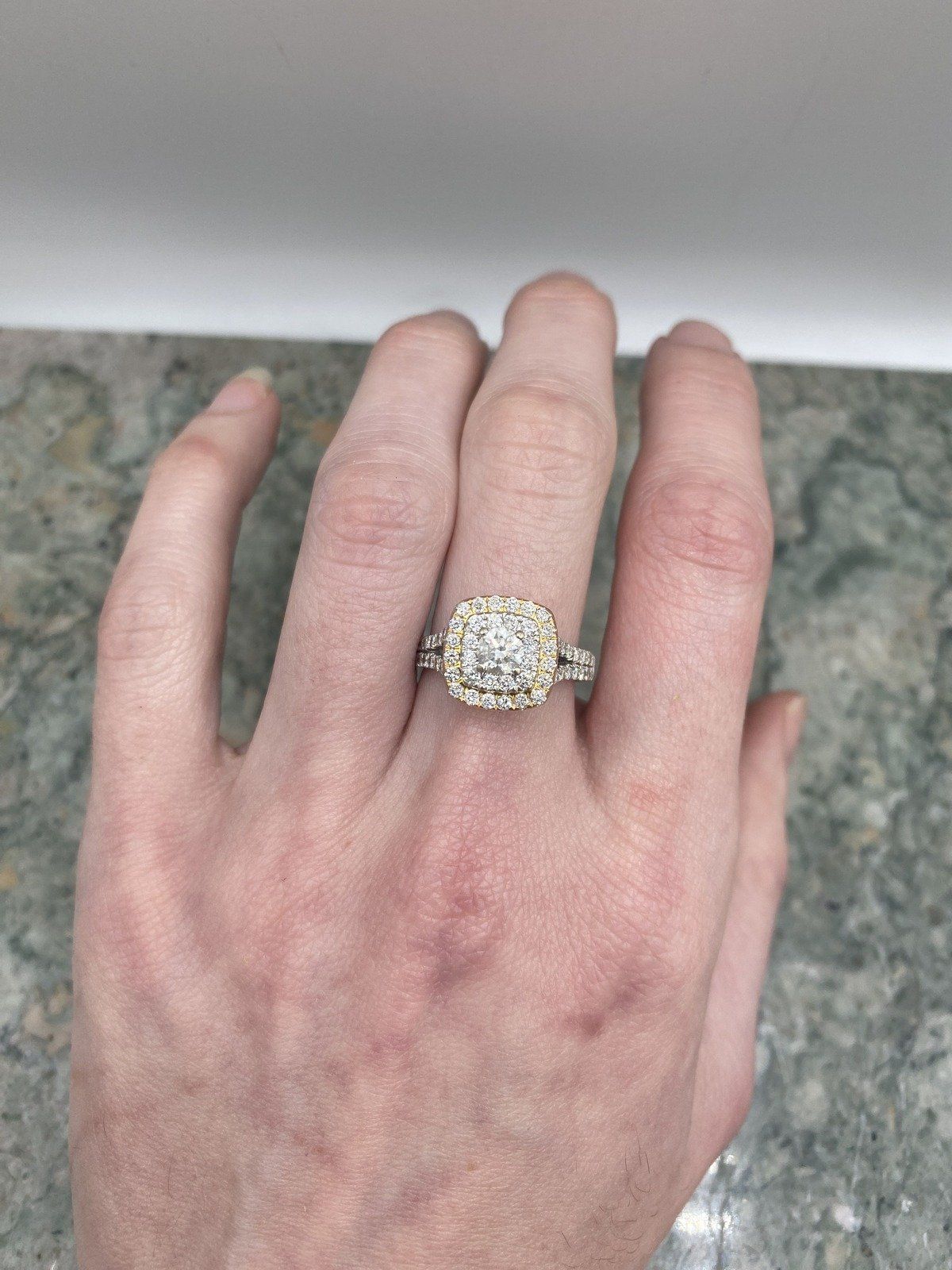 14k Trio + White Gold Primary .25ct Center Diamond Halo Engagement Ring 3
