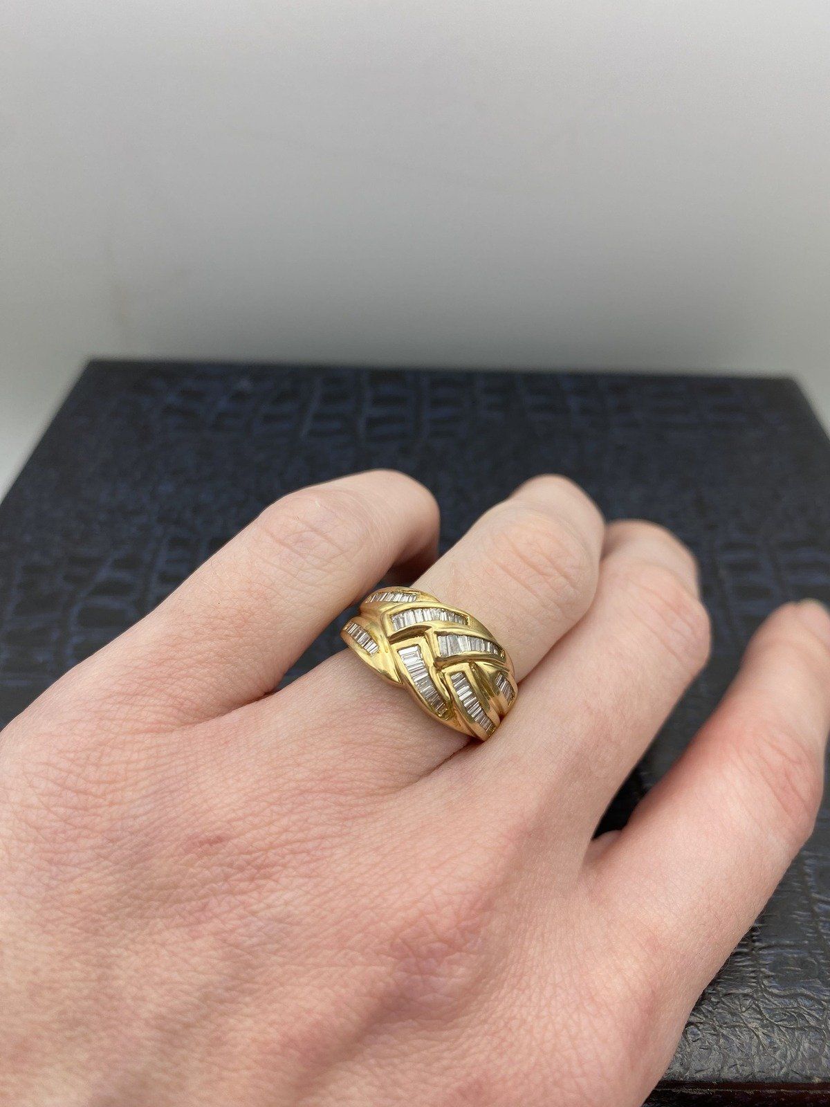 14k Gold Ladies Baguette Diamond Weave Ring Band  #529 4
