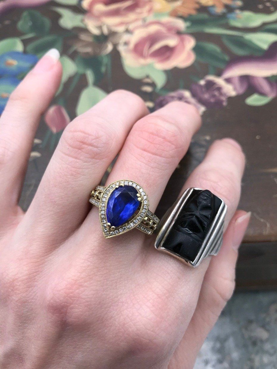 14k Gold 2.86ct Pear Cut Tanzanite + Diamond Ring 2