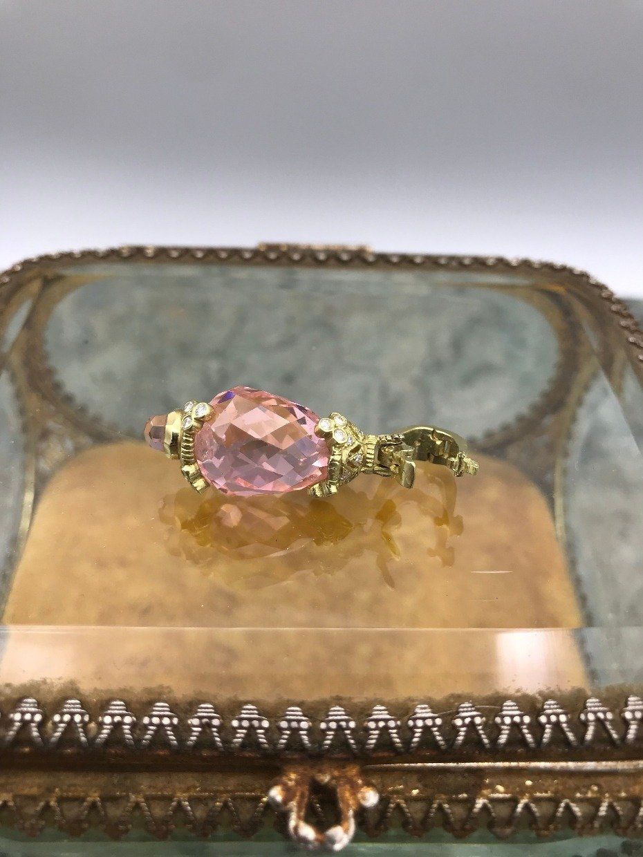Designer Vintage 18k Gold Judith Ripka Diamond + Rose Qtz + Pearl 4pc Parure *SET* 9