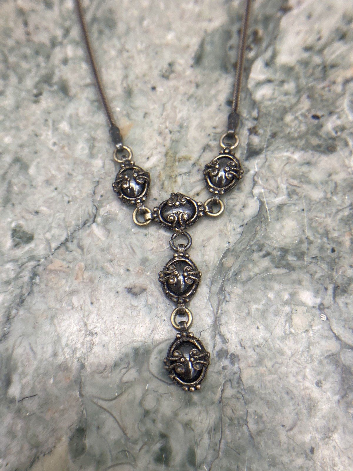 Vintage c.1930s/40s Sterling Silver Hematite Art Deco Lariat Y Necklace 3