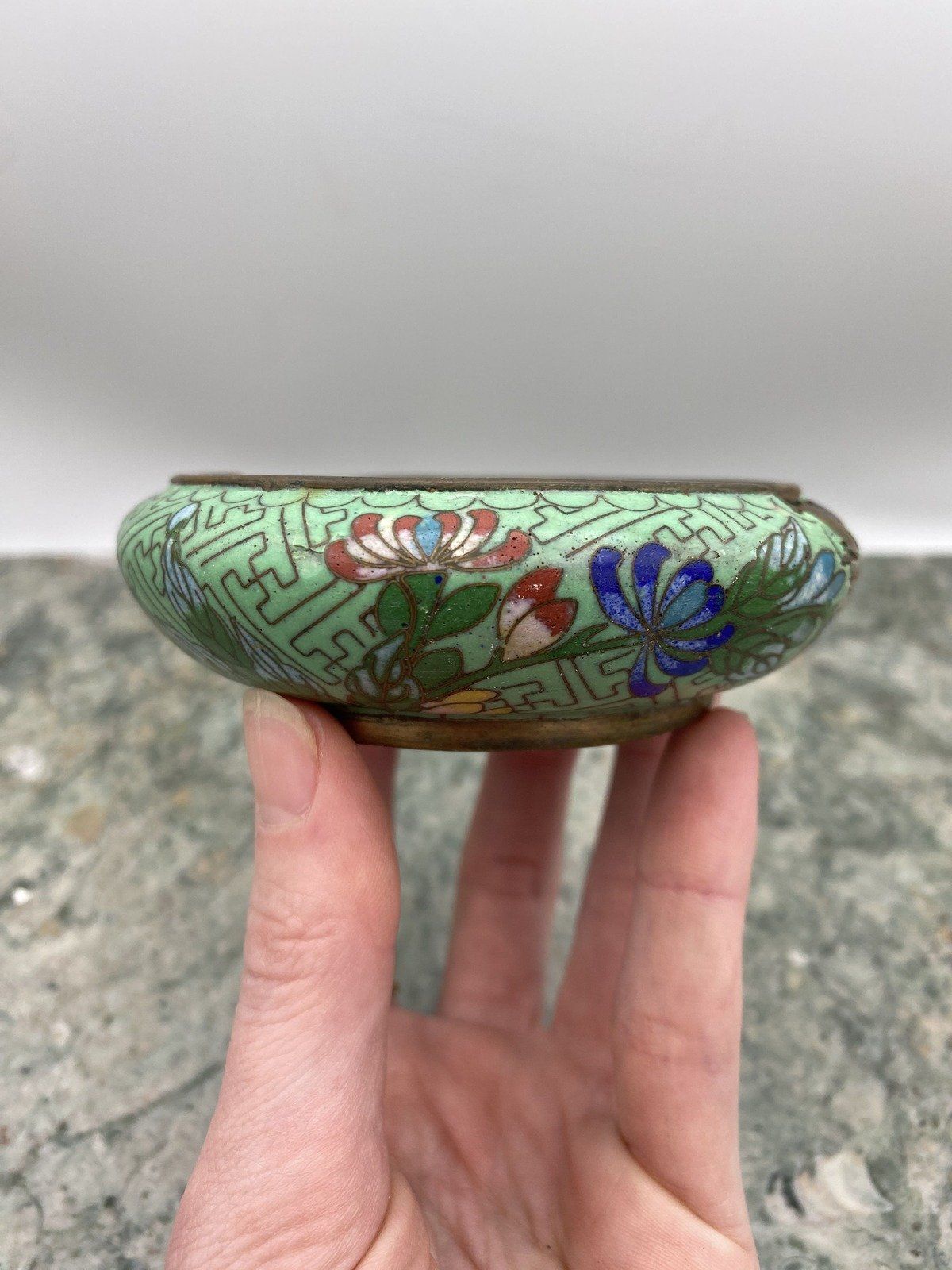 Antique Teal Chinese Cloisonne Ashtray 2