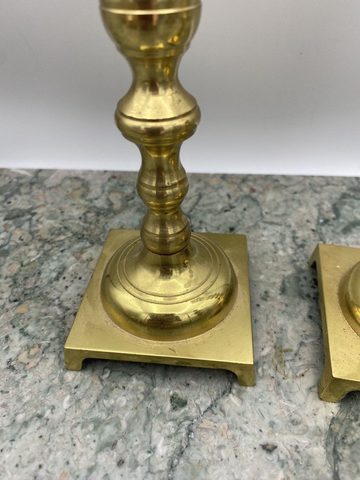 Pair of Shiny Clean Brass Candle Stick Holders w Square Base 5