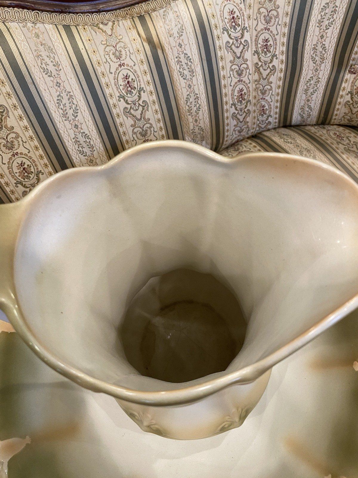 Antique 19th Century Victorian Art Nouveau Ceramic Wash Pitcher + Basin 9