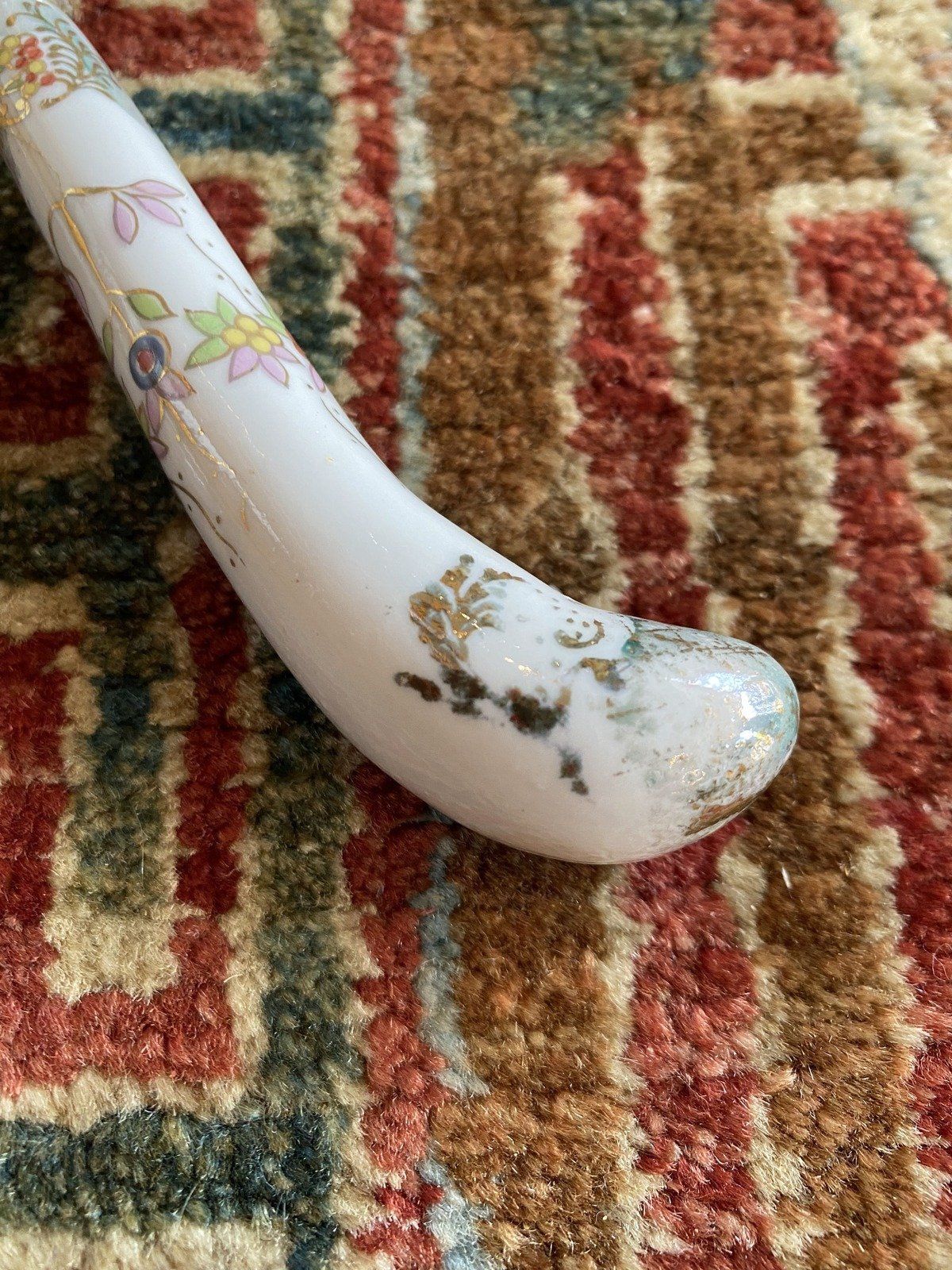 English Botanical + Gilt Porcelain Handle Serving Utensil Set 6
