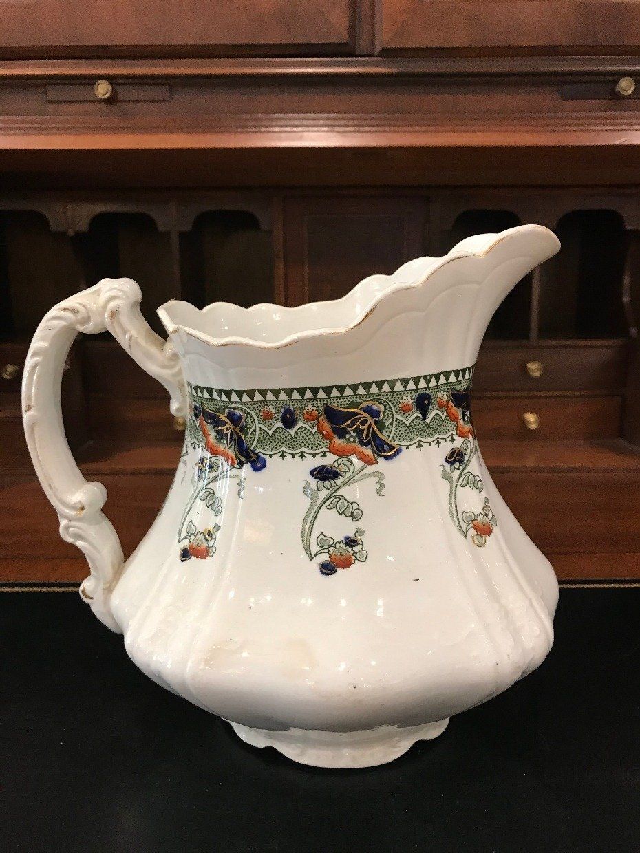 Antique Dunn Bennett & Co English Salt Glass Pitcher w Floral Motif 5