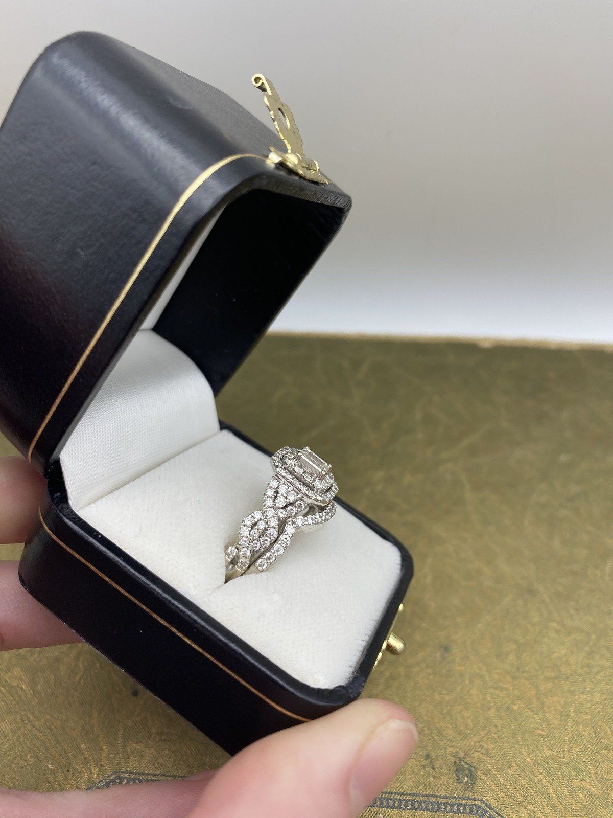 14k White Gold .58ct Center Emerald Cut Diamond Bridal Set #2201 2