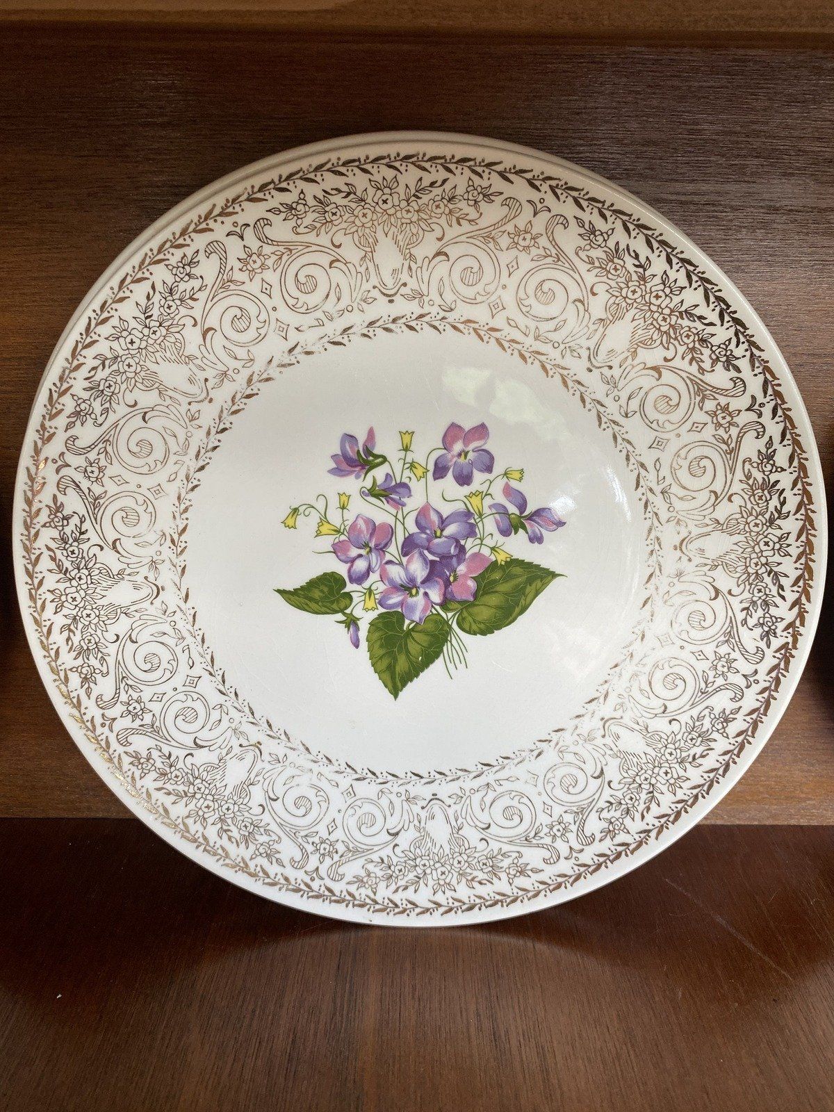 16pc 4 Place Setting Cunningham + Pickett Spring Violet + 22k Gold China Stoneware Dinner Set 2