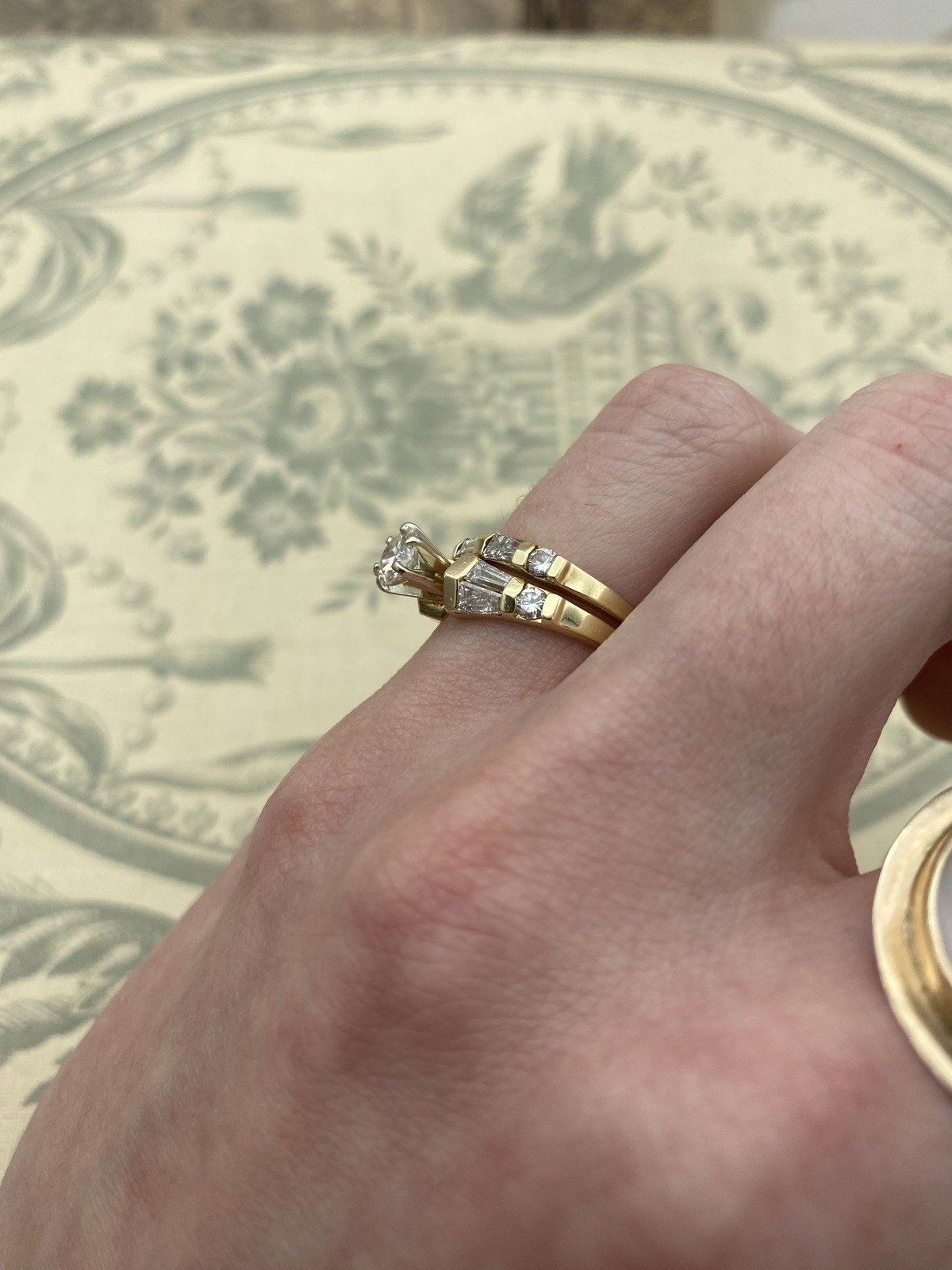 14k Gold 1.52ctw Round Brilliant + Baguette Accented Bridal Engagement Ring Set w GIA + APP 11