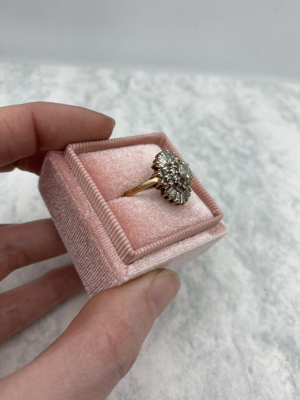 14k Vintage Diamond Spray Cluster Burst Ring w Baguettes + Marquise Center Diamond Ring 10