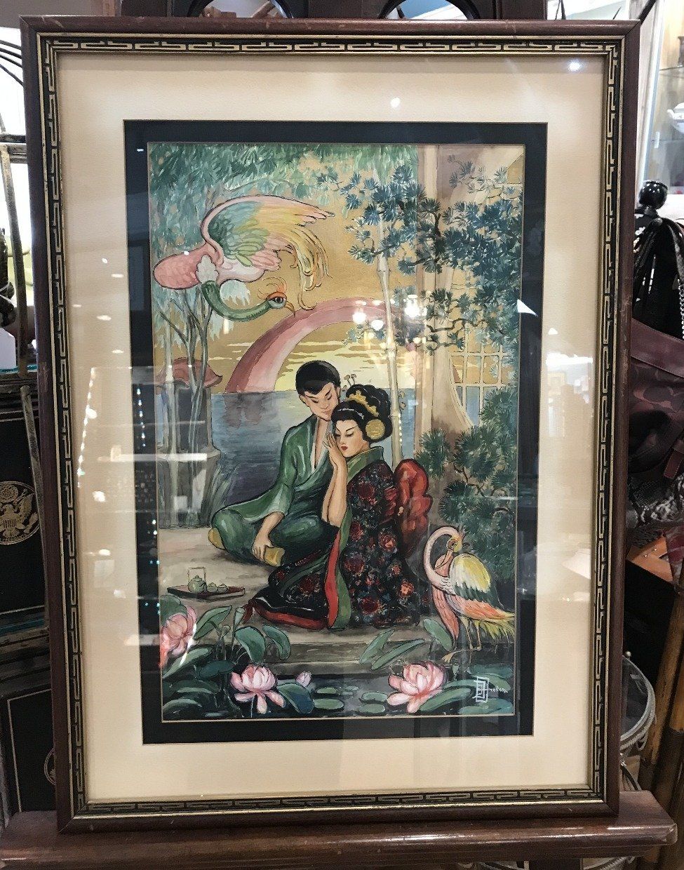 Vibrant Original Brooks Painting Japanese Love Garden 25.5x18