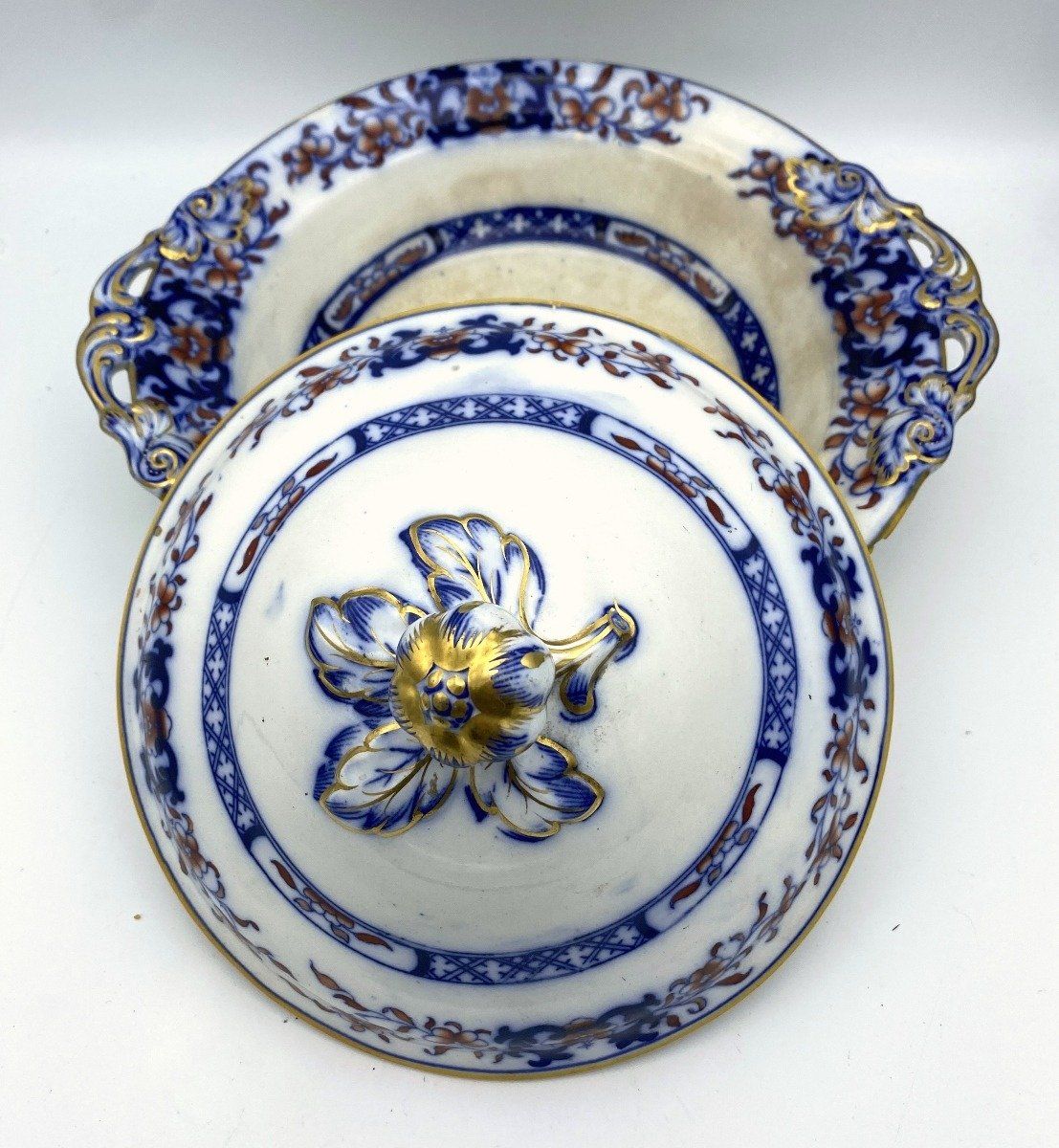 1880's Gaudy Dutch Covered Casserole Dish (chipped) 3