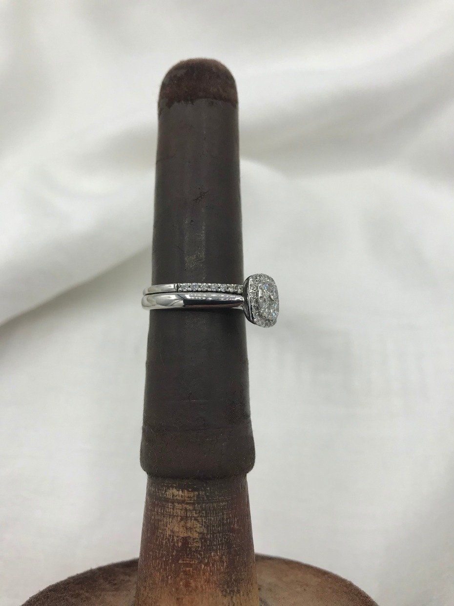14k White Gold Clover Square Cluster Diamond Ring 7