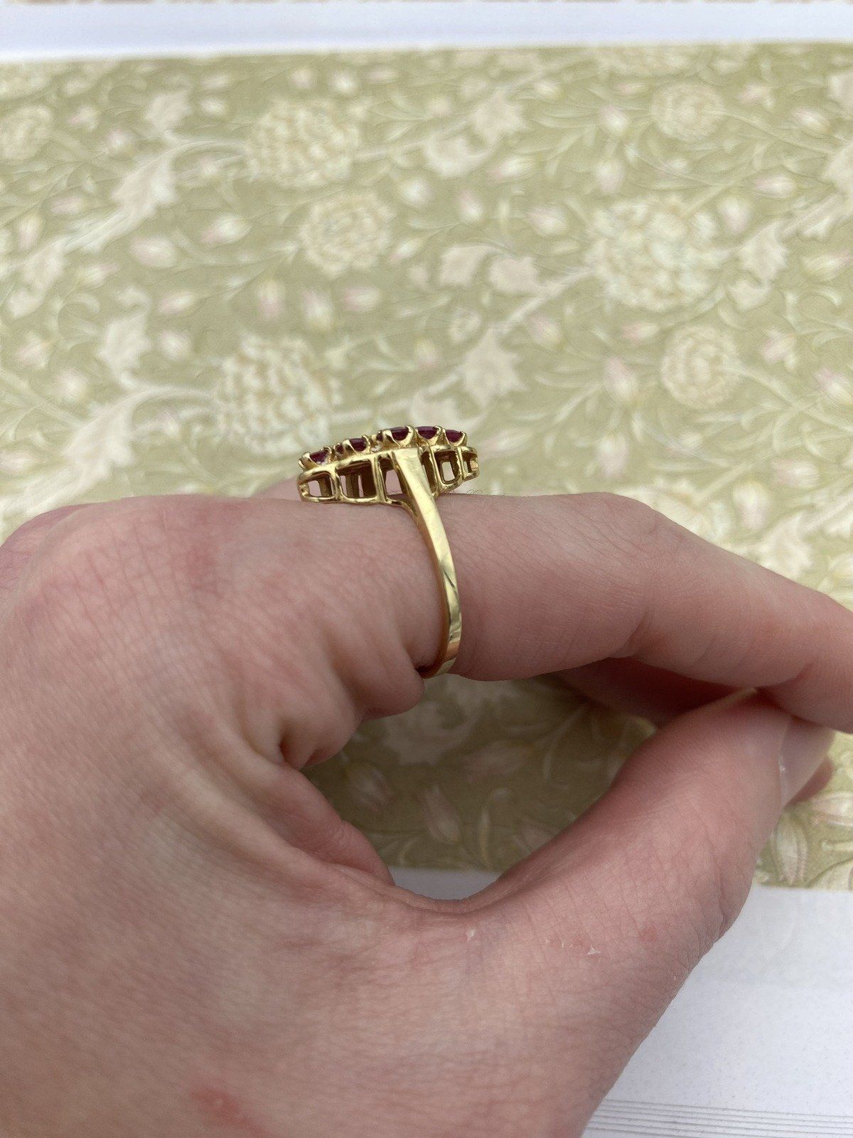 14k Gold Ruby Navette Ring w Diamond Center and Lovely Setting 6