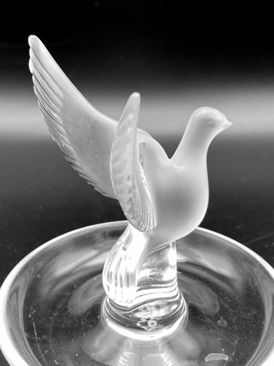 Lalique Frosted Crystal Dove Pin Tray Dish Signed 3