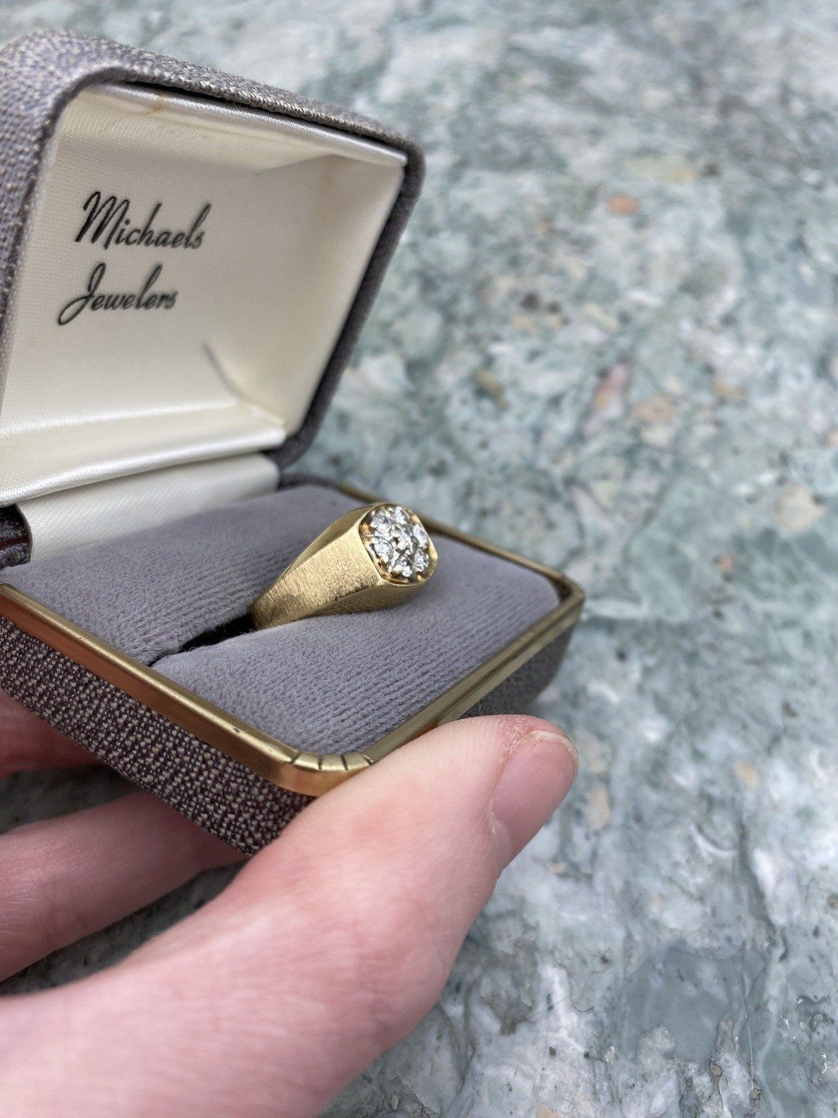 Men's Dapper 14k Gold .7ctw Diamond Cluster Ring w Bright Gold Brushed Shoulder Texture 10