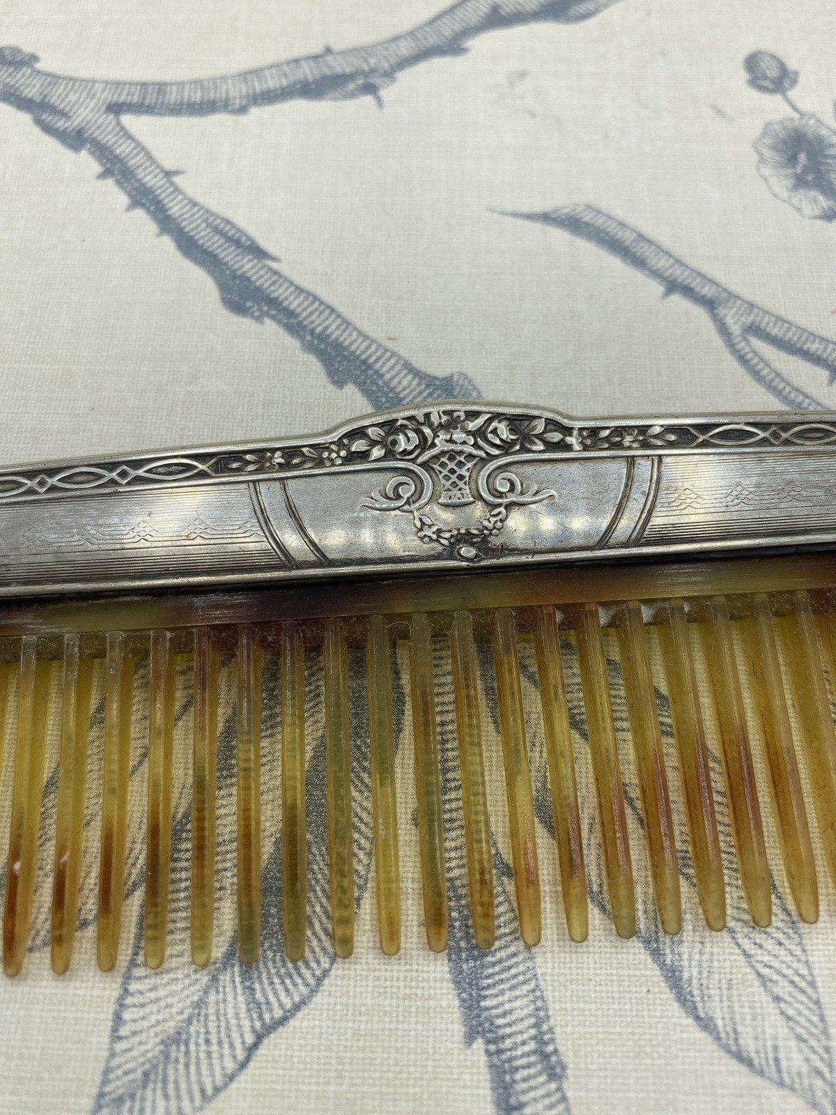 Antique French Sterling Silver F&B Tortoise Shell Comb 348 3