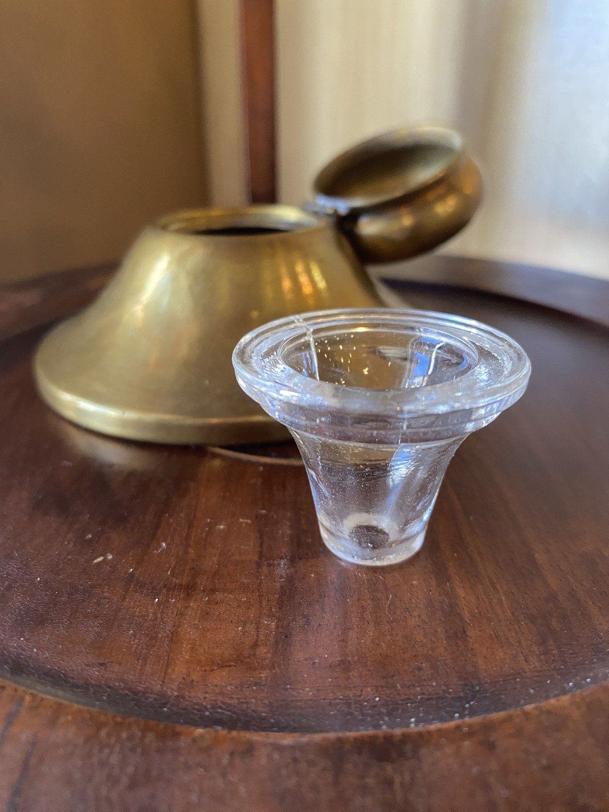 Round Antique Brass Squat Inkwell + Glass Insert 7