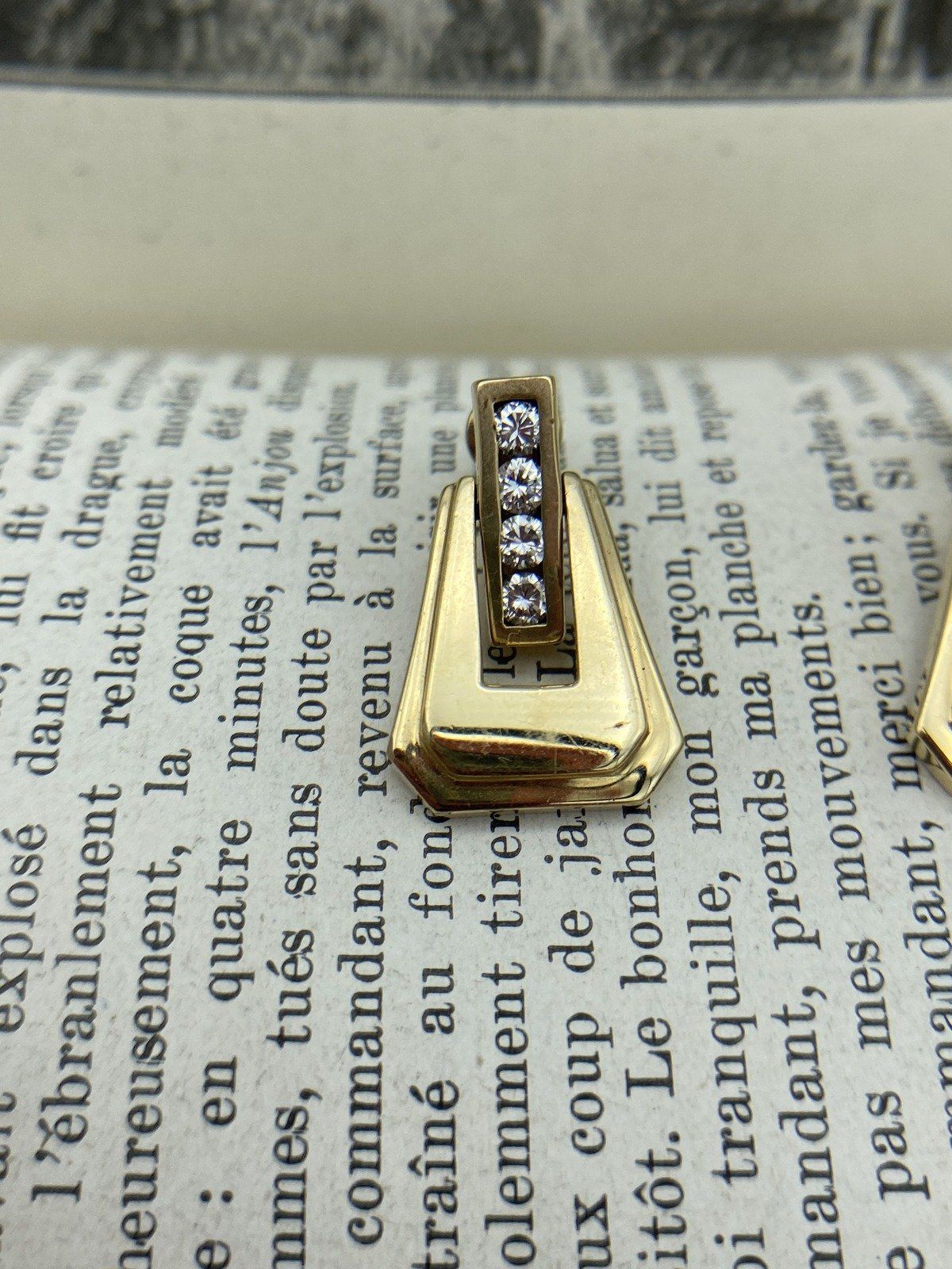 14k Gold Channel Set Diamond Buckle Drop Earrings 9