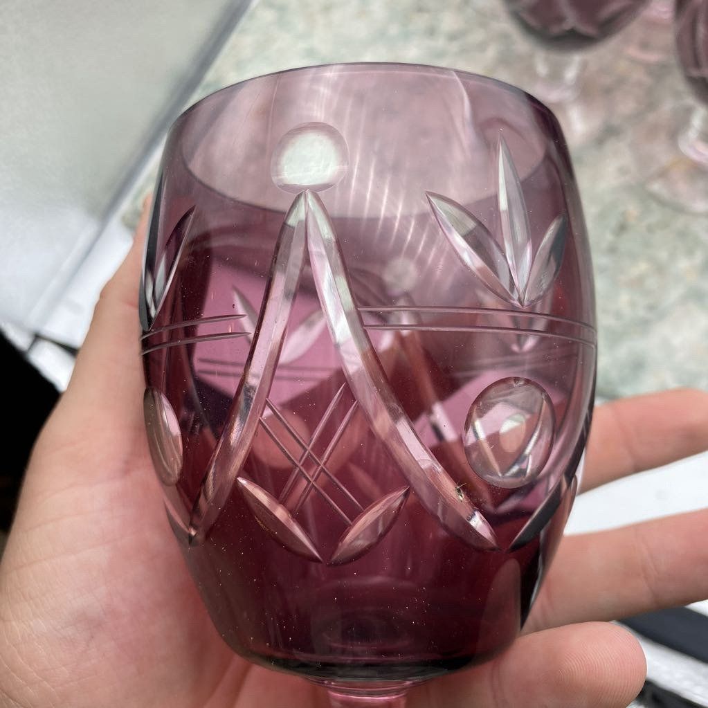 10X Purple Cut to Clear Glass Goblets #359 2