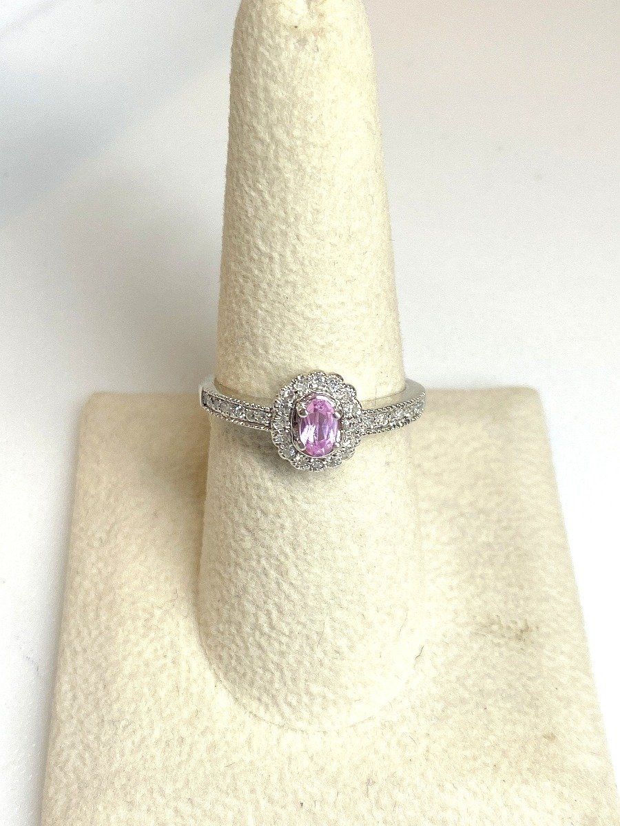 .5CTW Natural Pink Sapphire 10k White Gold Ring