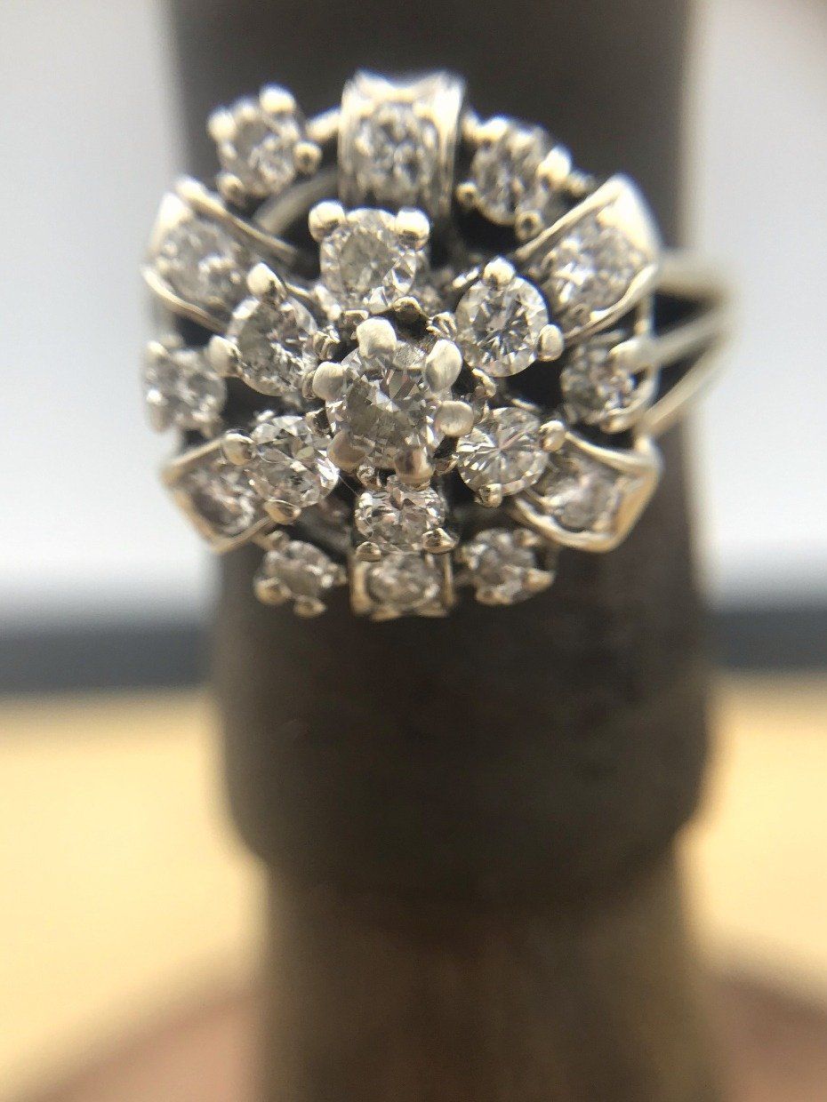 Antique 14k White Gold Tiered Diamond Flora Ring 4