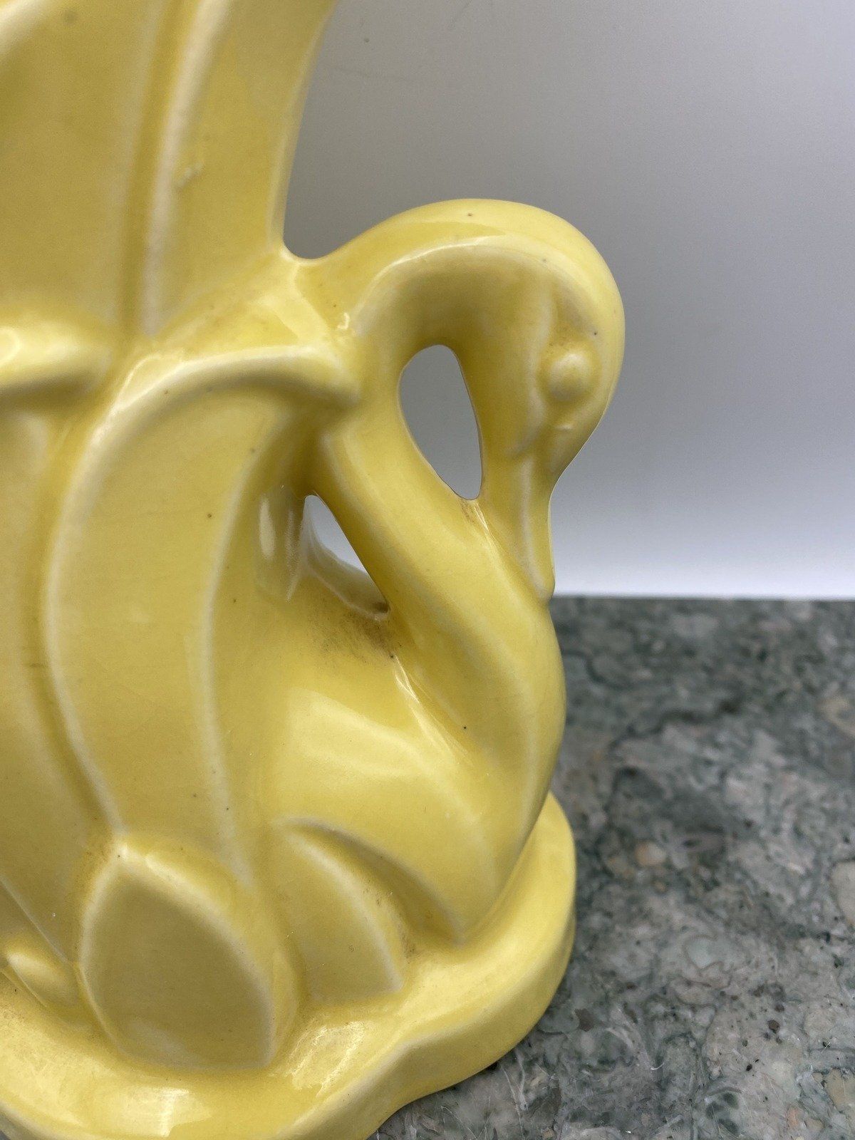 Vintage MCM 9 Yellow McCoy Pottery Swan Cornucopia Pottery Vase 2