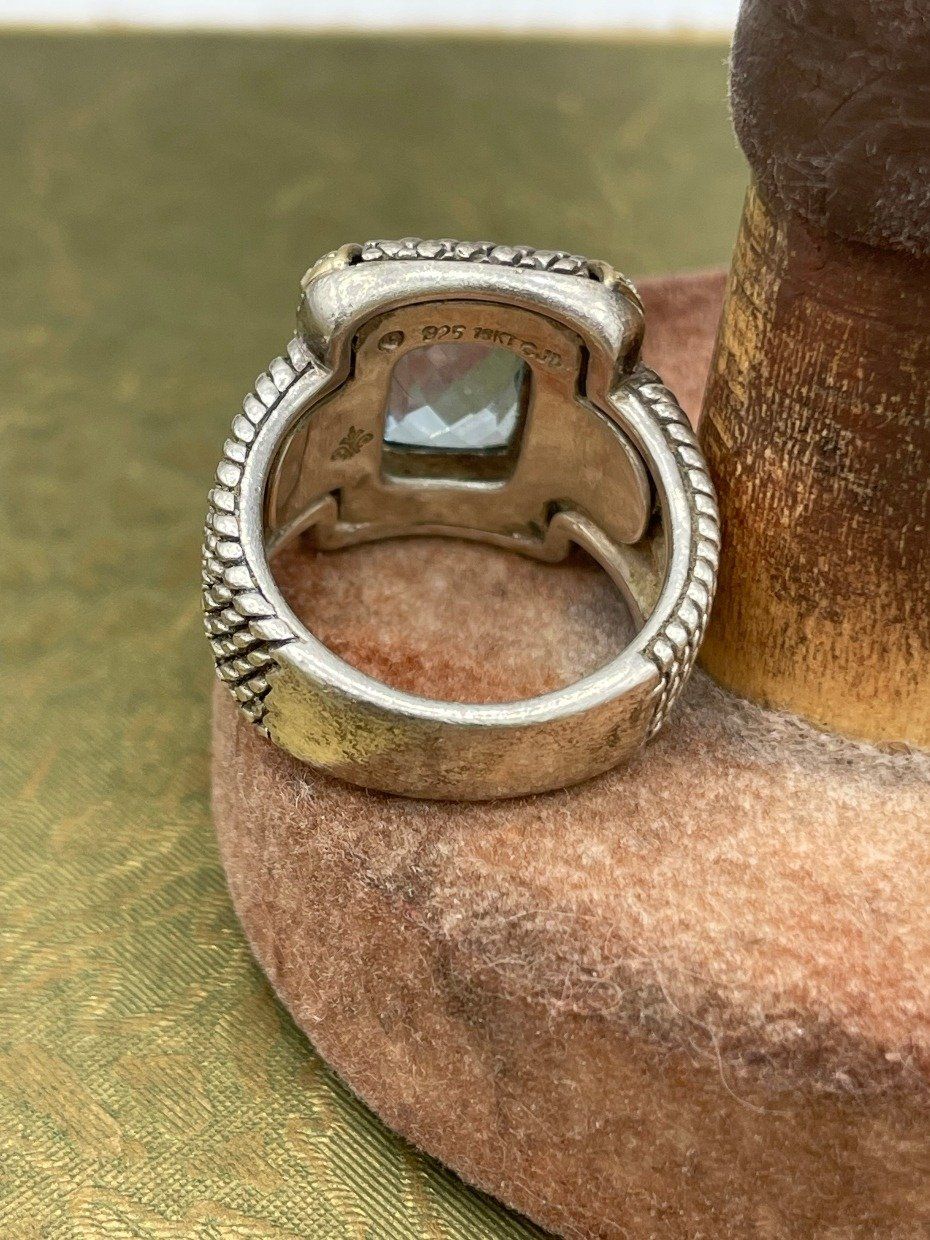 Lg Yurman *Style* Designer Sterling Silver + 18k Blue Topaz Ring w Diamond Accents 2