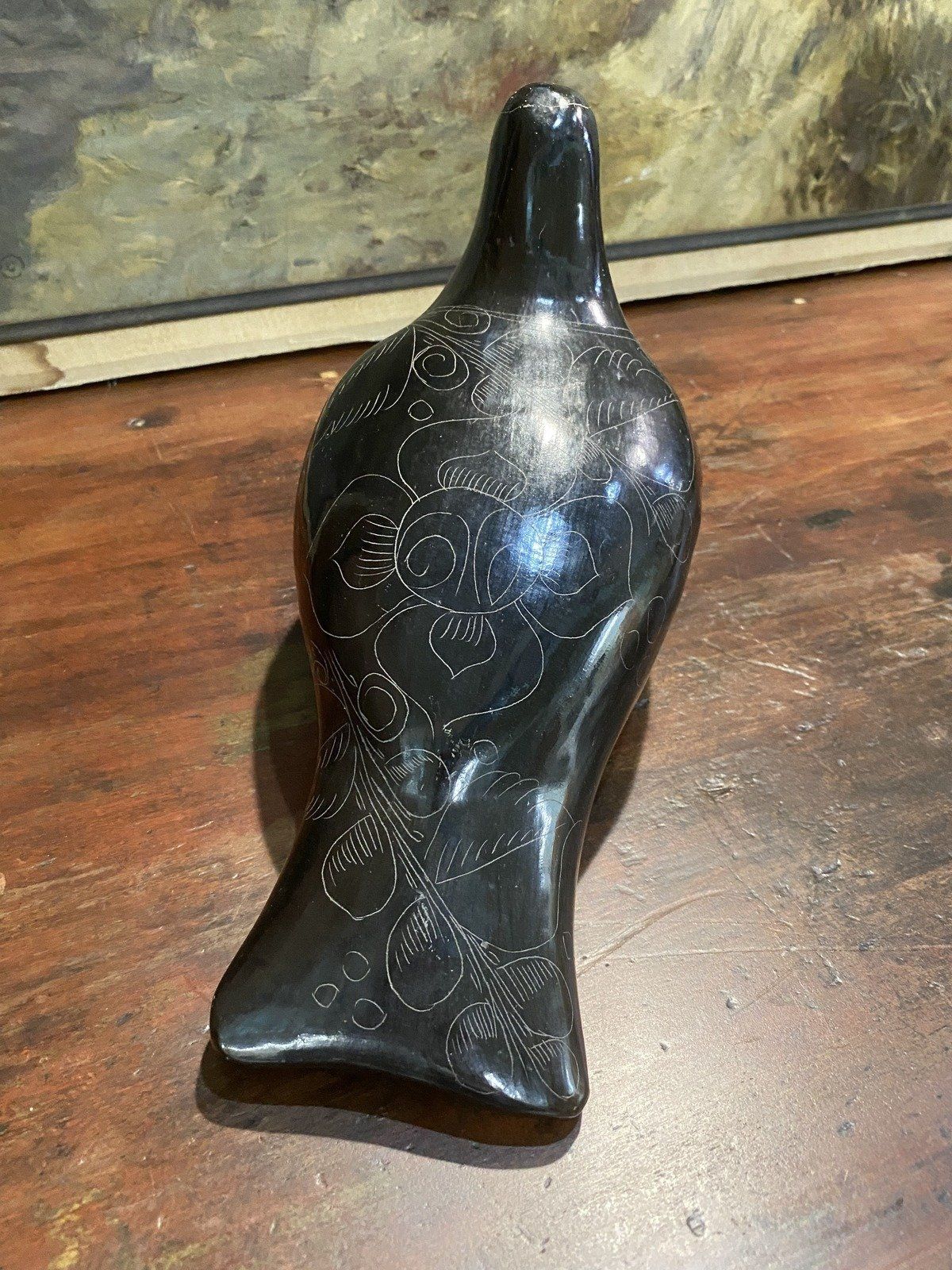 XL Signed Black Ceramic Clay Mexico Pottery Bird 7