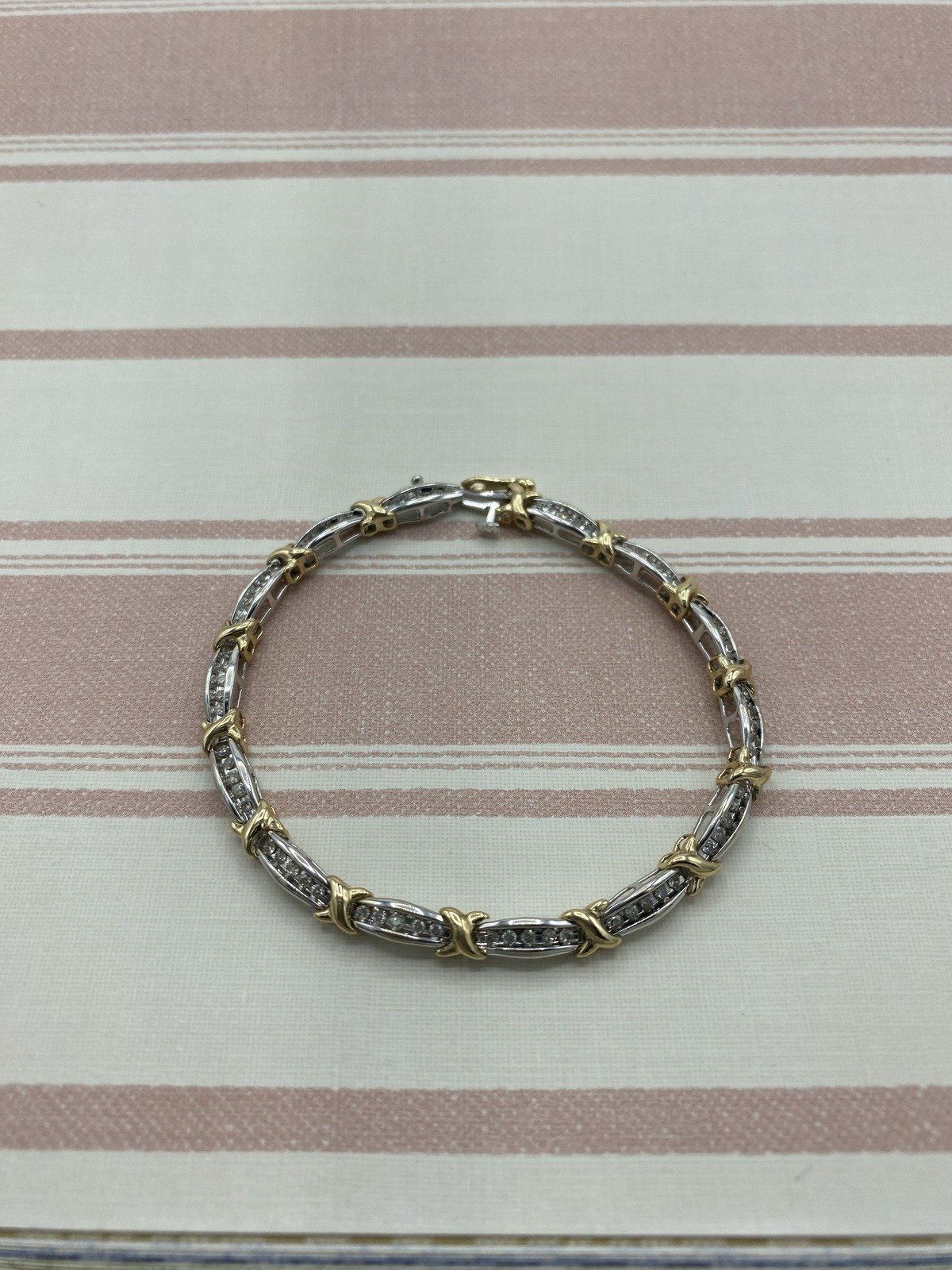 14k Dual Gold Channel Set Diamond Gold X Tennis Bracelet 2