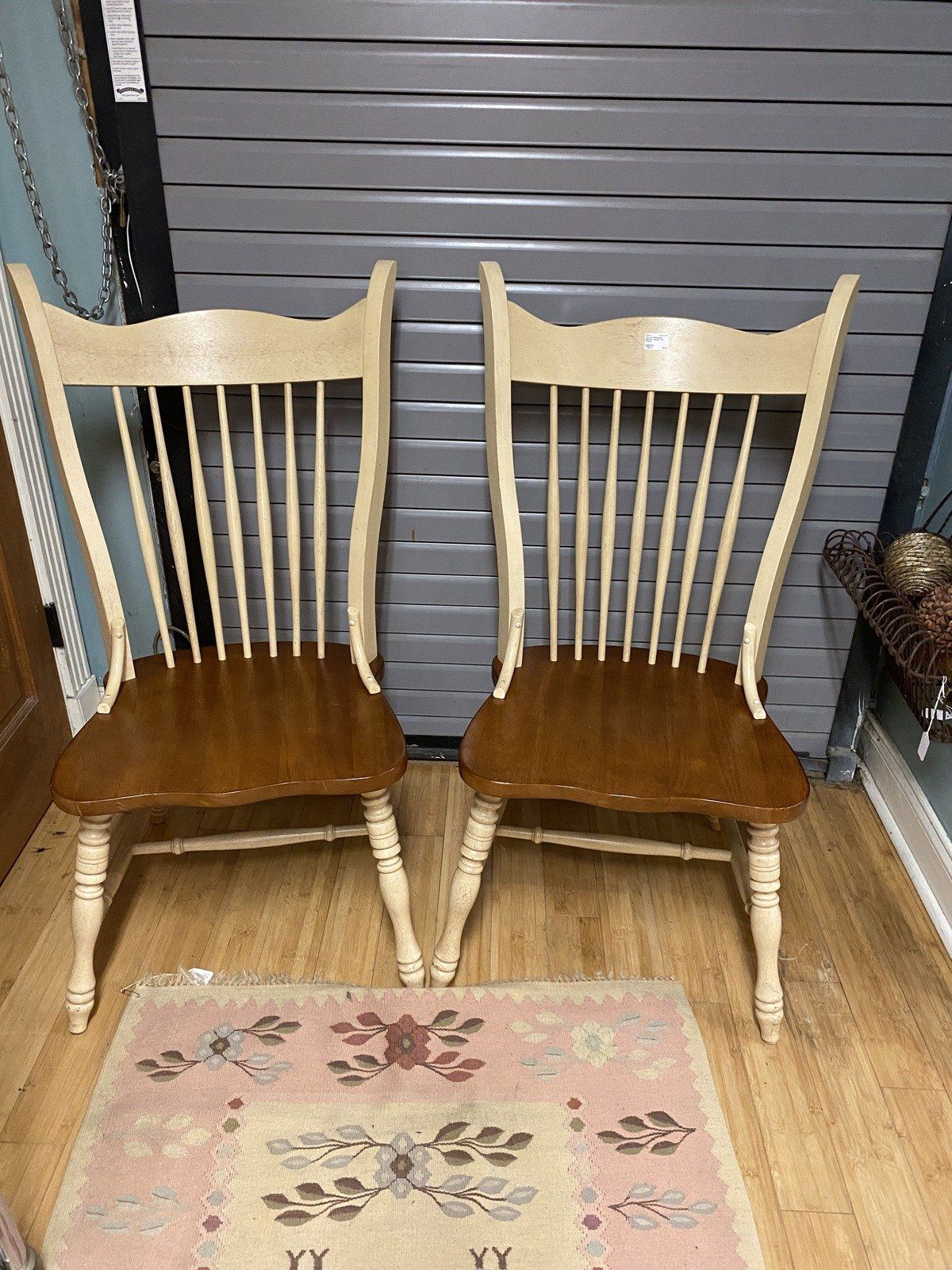 Pair of Minimalistic Blonde + Beige Oak Chairs