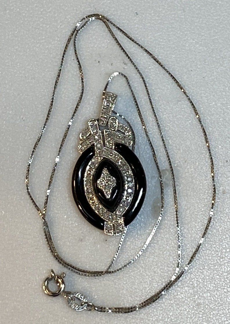 14k Gold Diamond Onyx Necklace/Pendant