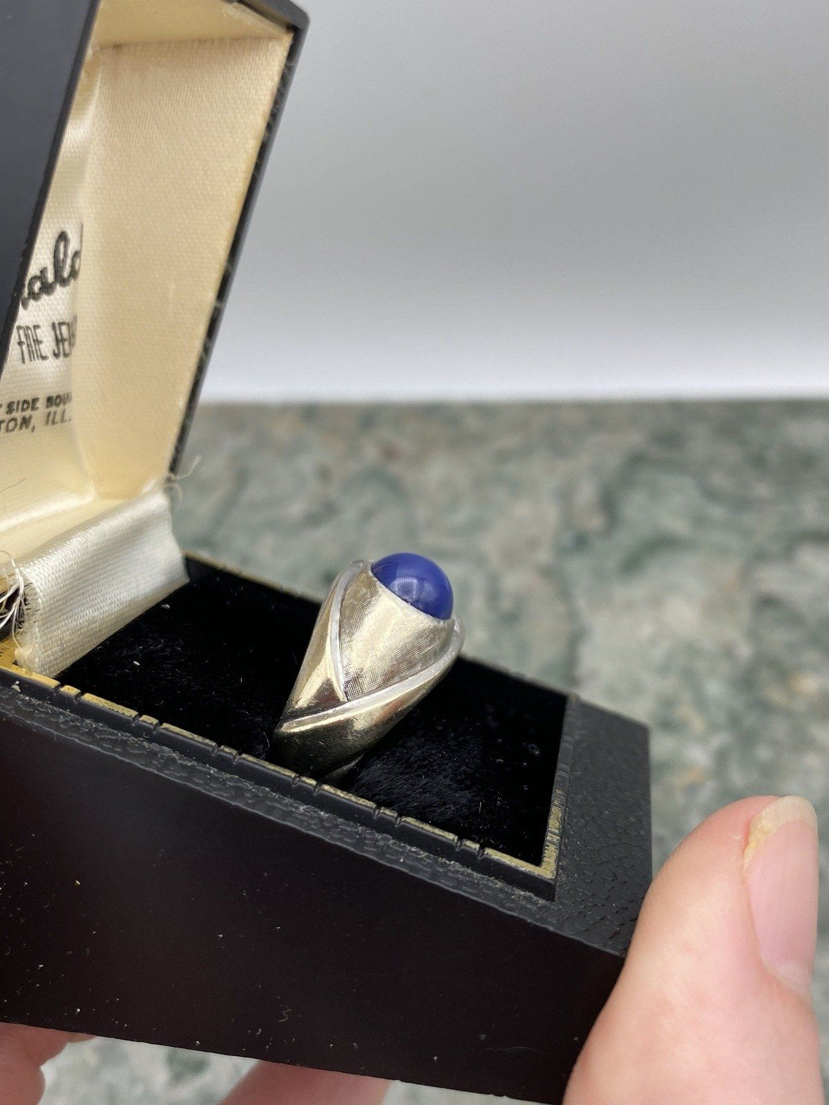 Antique Edwardian 14k Brushed White Gold Star Blue Sapphire + Old Mine Diamond Art Deco Ring 3