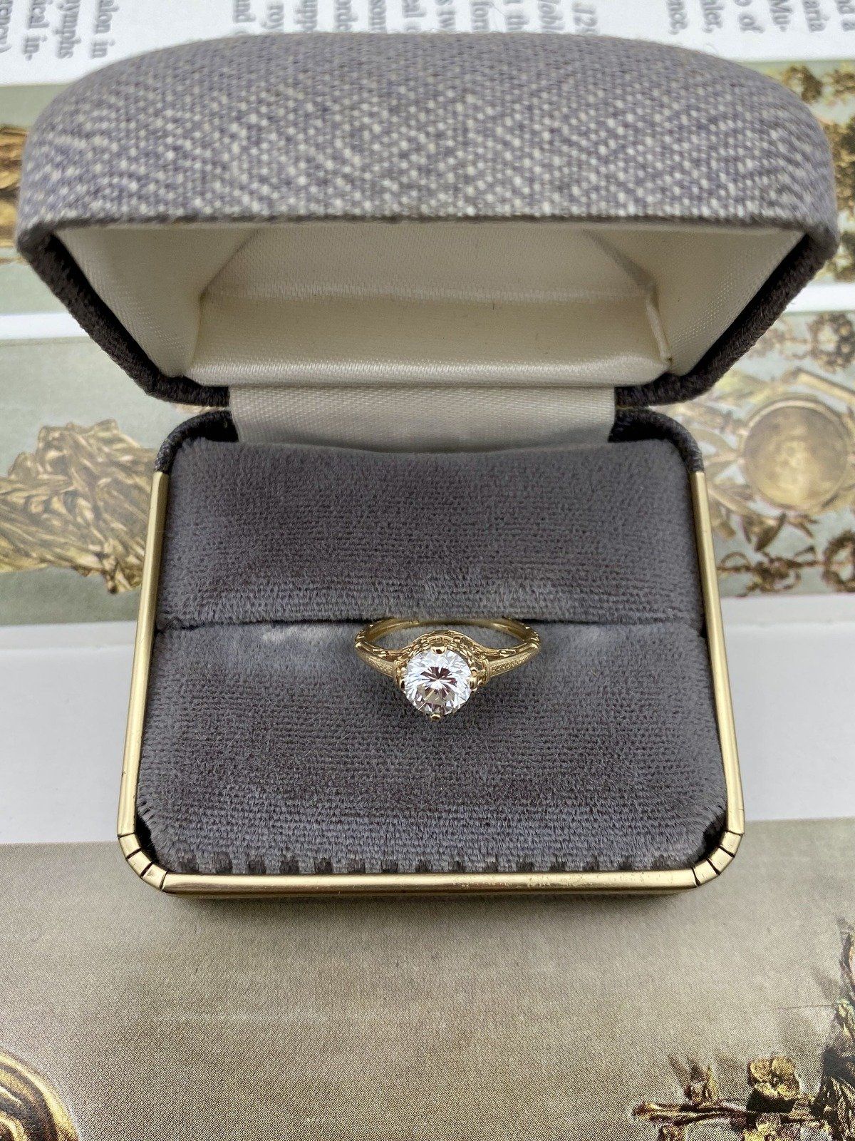 Stunning 14k Gold Antique Inspired 1ct Natural Solitaire Diamond Filigree Engagement Ring 3
