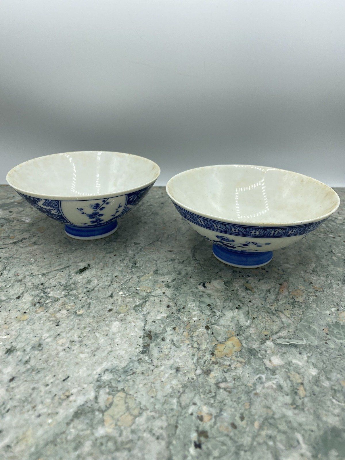 Pair of Mixed Motif Flow Blue Rice Bowls 3
