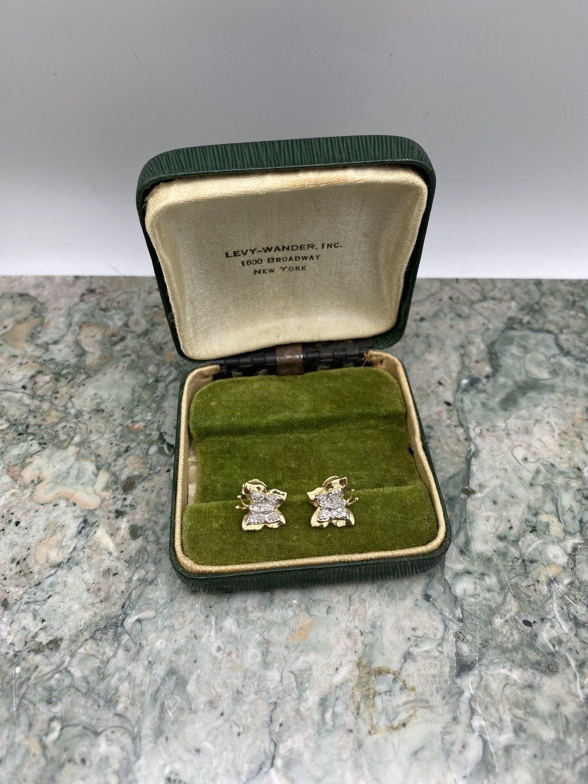 10k Dual Gold Figural Butterfly + Diamond Winged Stud Earrings #2485 2