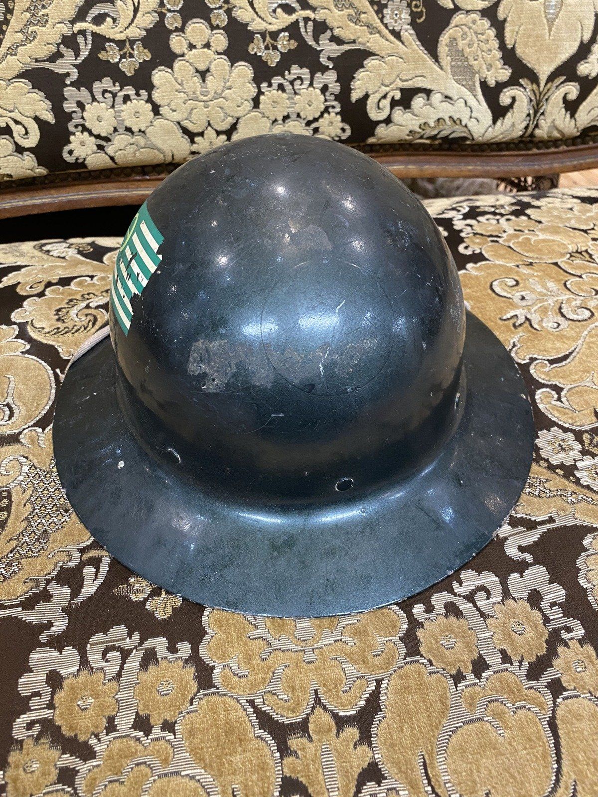 Vintage 1950s/60s Metal Foresters/Civilian Worker Hard Hat w 70s/80s Additional Folk Art Flag 5