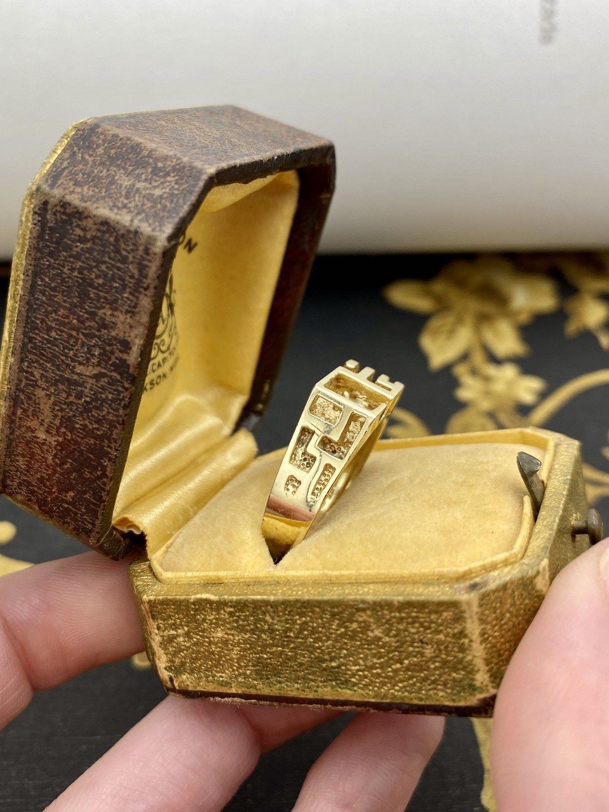 Men's Bespoke 14k Gold Skeletal Cubism + Diamond Ring w Appraisal #2394 15
