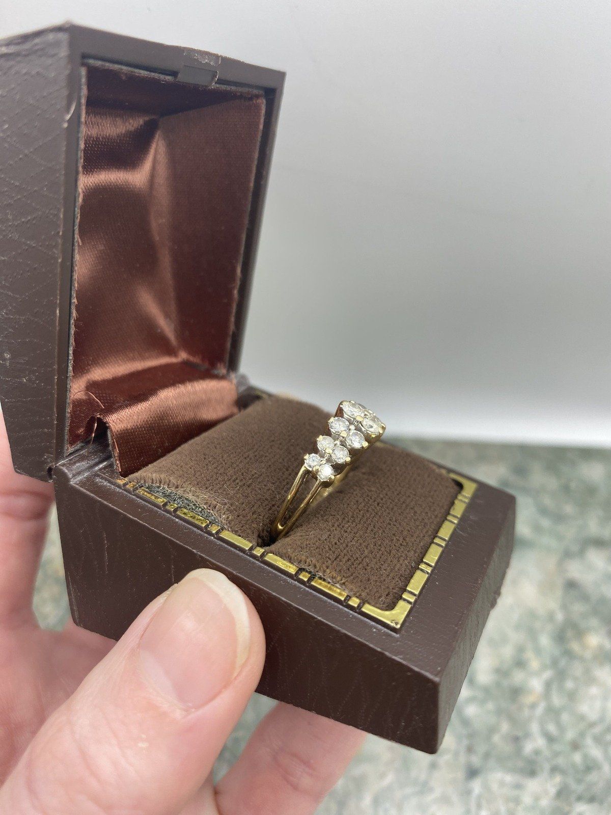 14k Gold Round Cut Stacked Diamond Peaked Ring w Spoked Shank 2