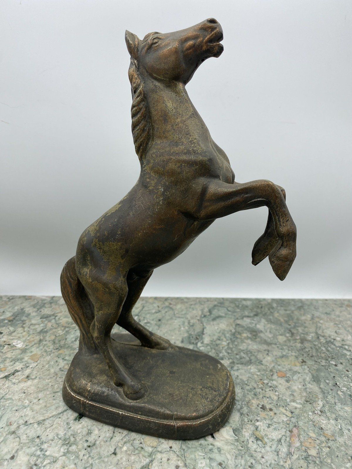 Vintage Bronze Coppery Style Raise Horse Cast Metal Statue 5