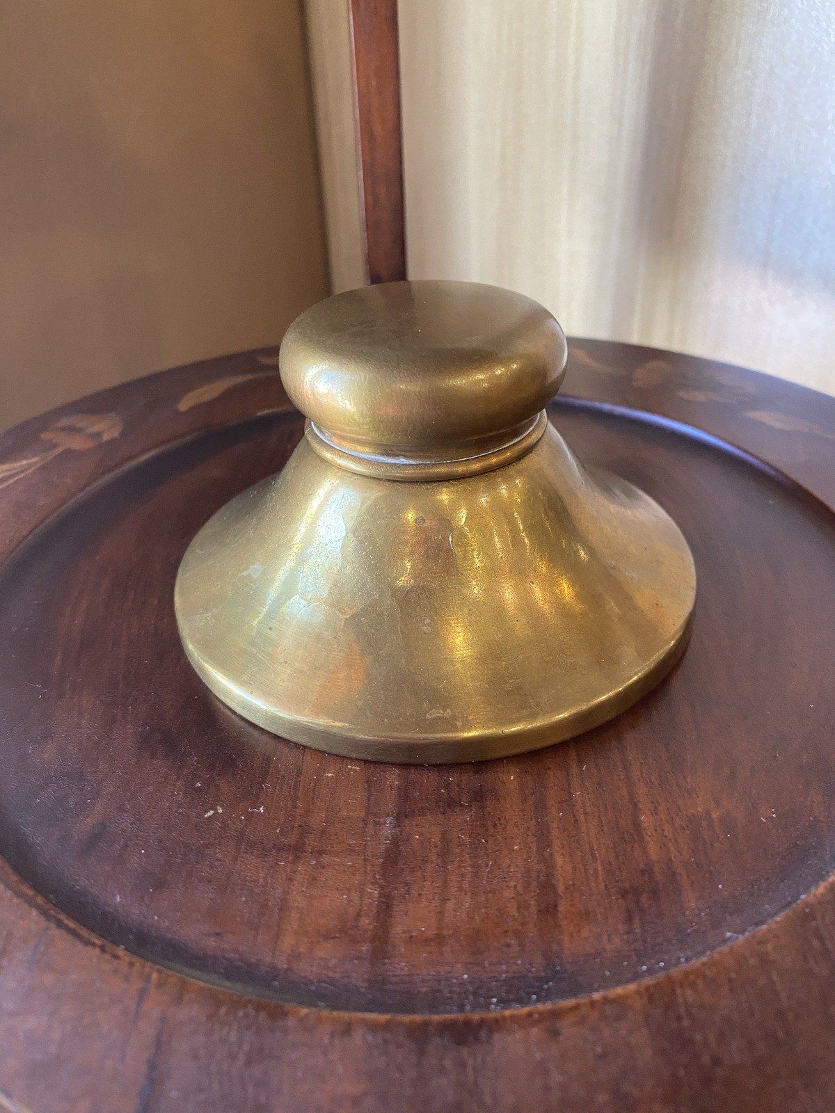 Round Antique Brass Squat Inkwell + Glass Insert 11