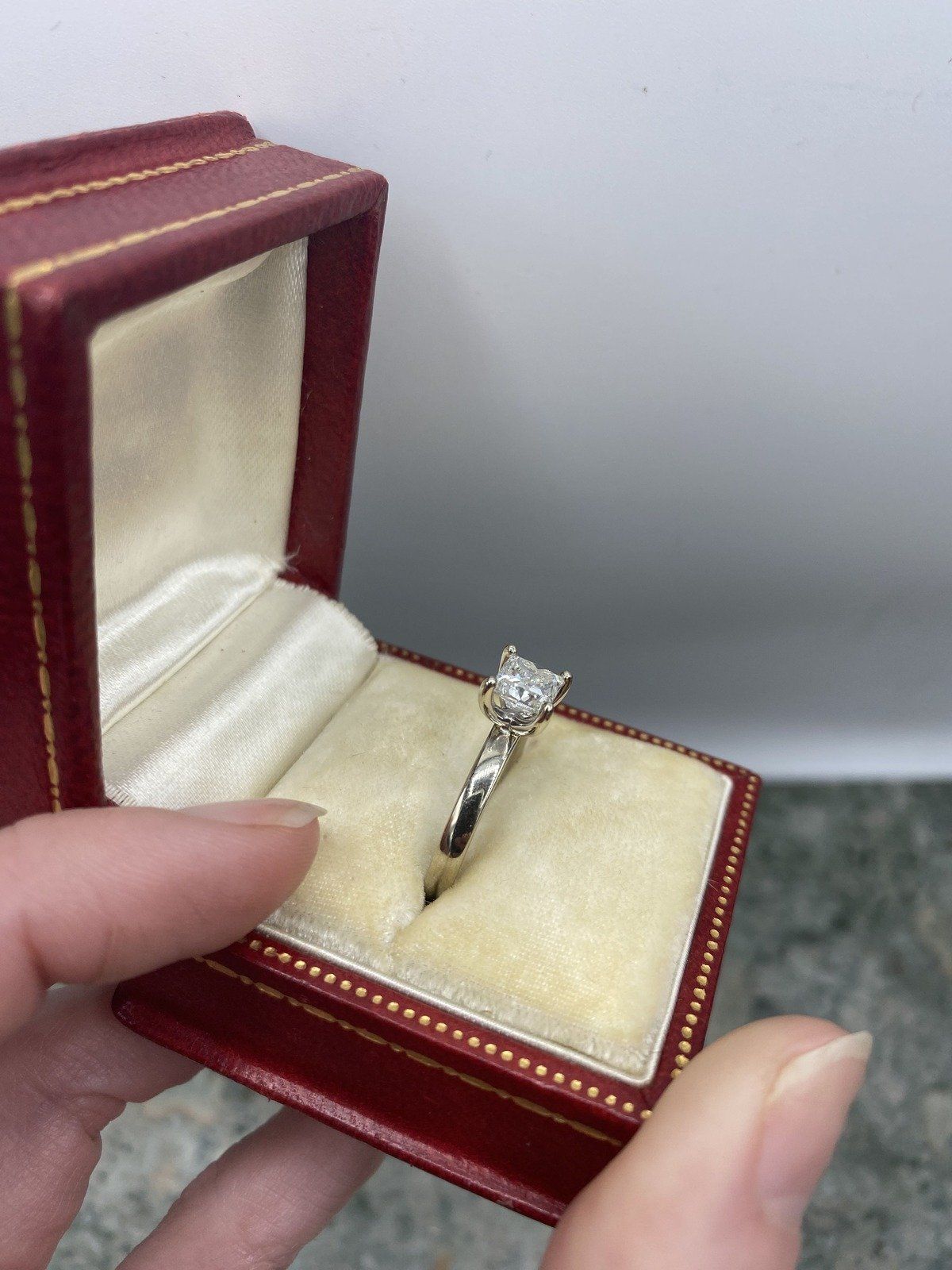 Minimalist Modern 14k White Gold .88ct Princess Cut Diamond Engagement Ring 3