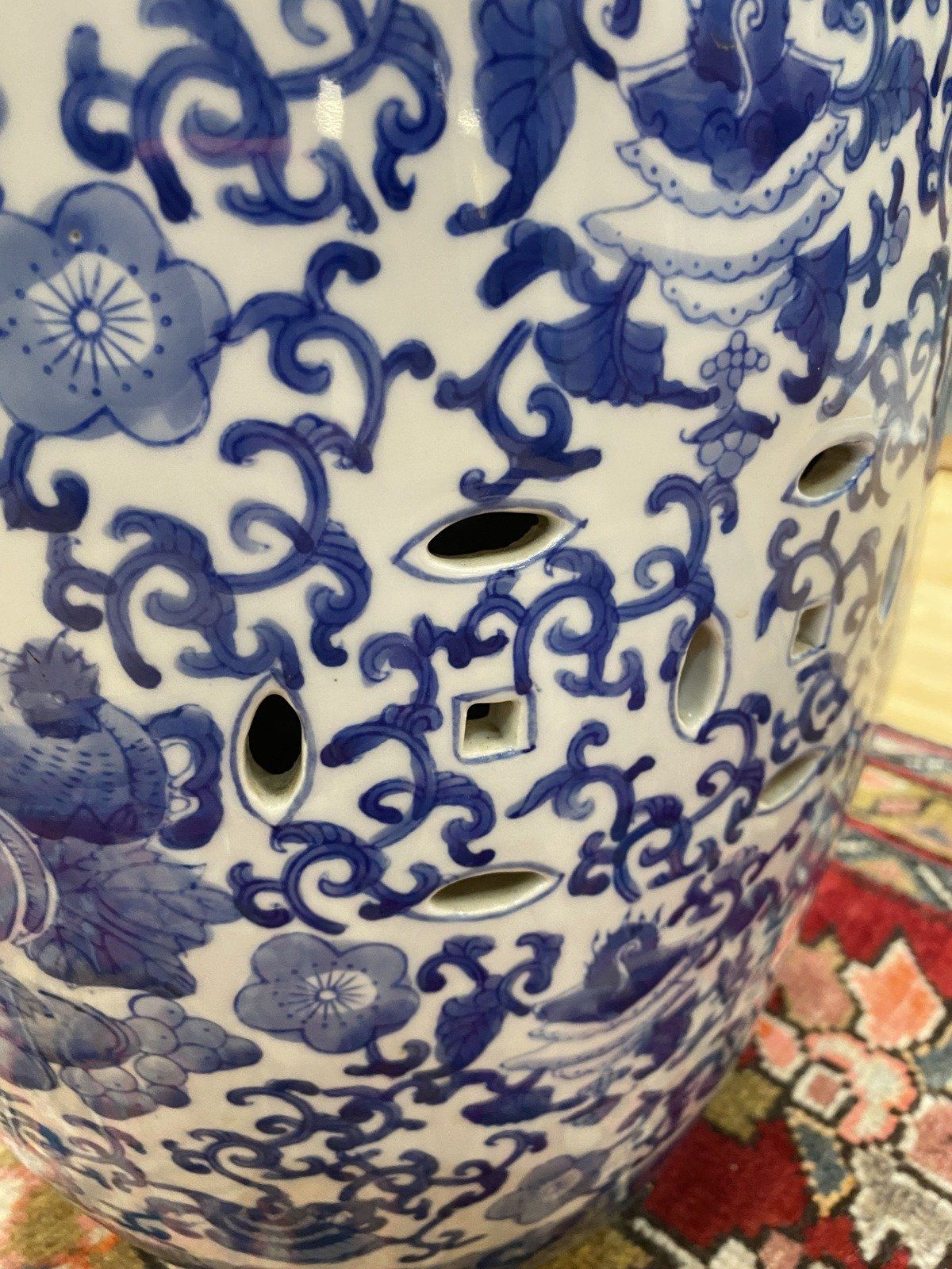 Chinoiserie Blue + White Porcelain Plant Stand/Garden Stool 5