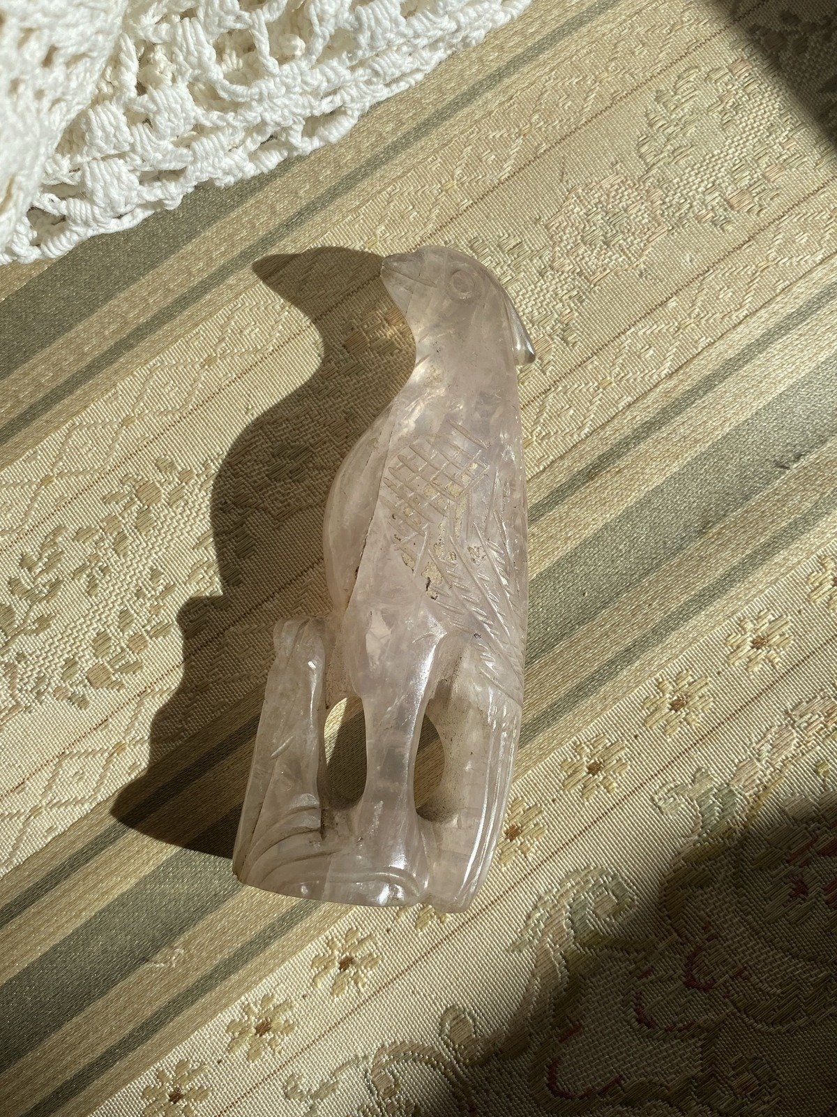 Hand Carved Rose Quartz Parrot/Cockatoo