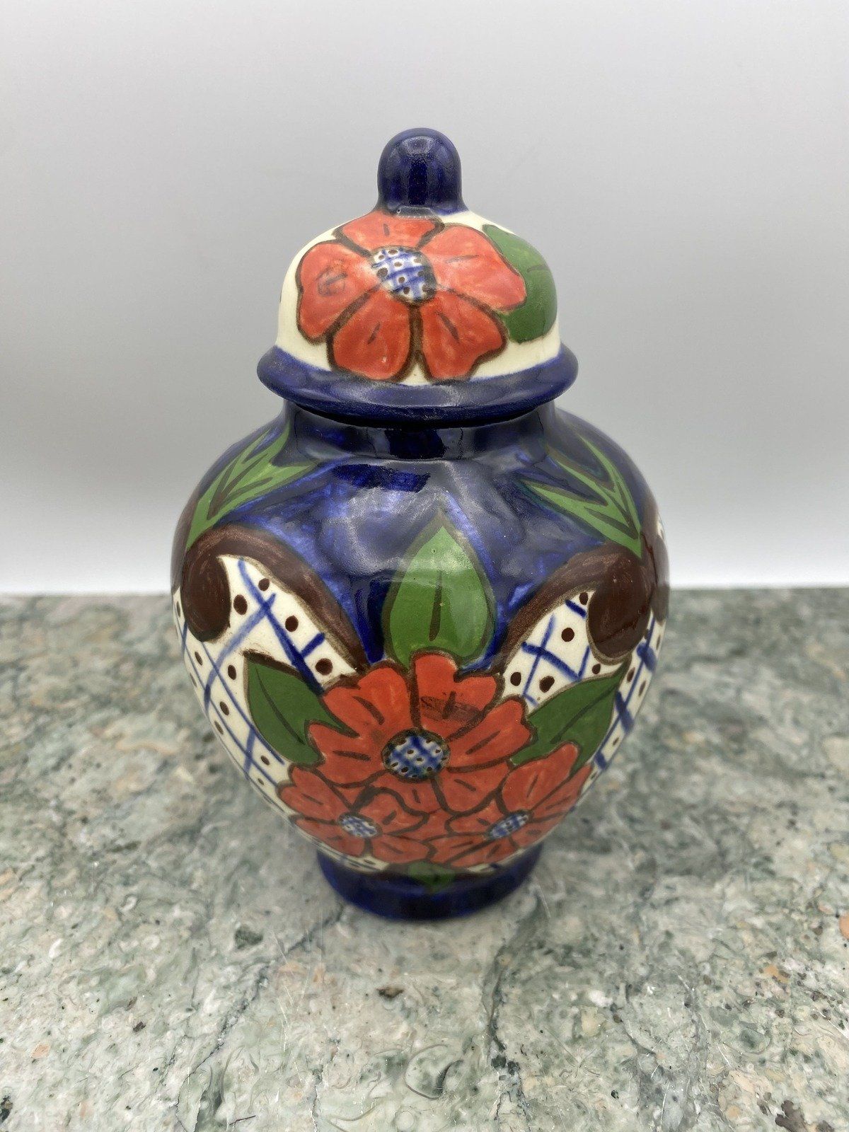 Mini Nicaraguan Artist Signed Pottery Hand Painted Ginger Jar