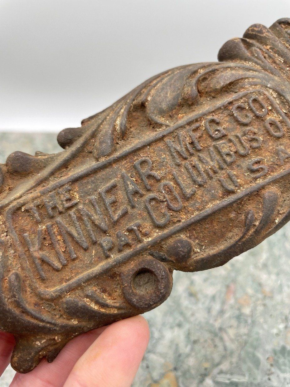 Antique c.1900s Kinnear MFG Co. Columbus, OH Cast Iron Advertisement Plaque 2
