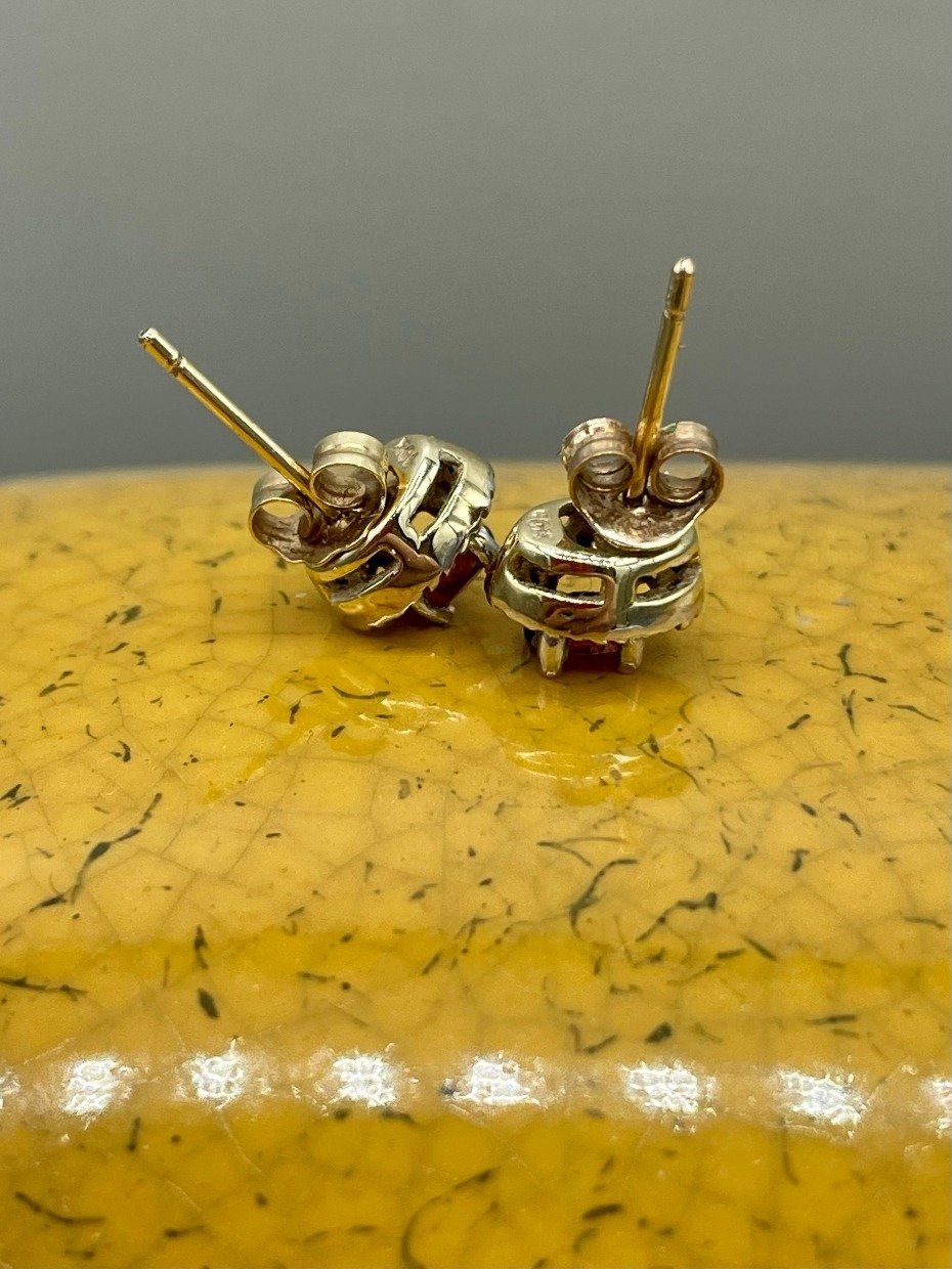 10k Gold Dainty Oval Garnet + Diamond Stud Earrings 3
