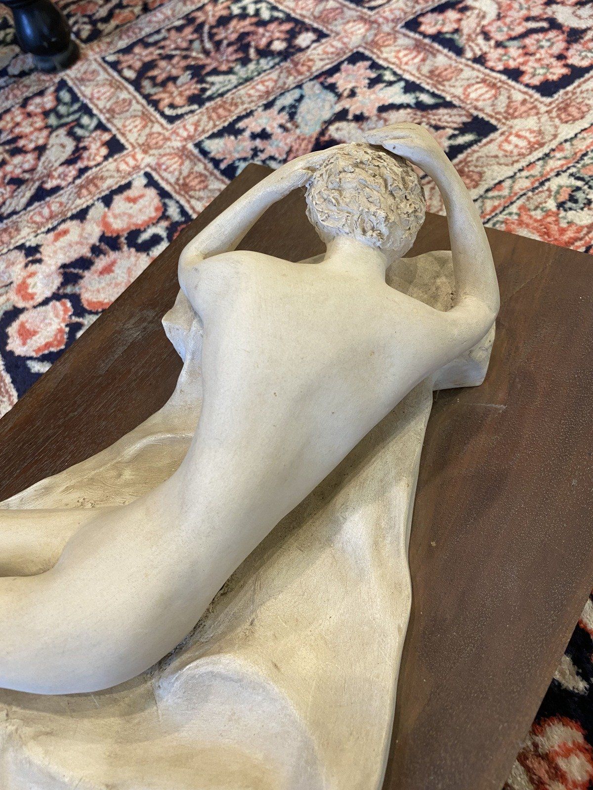 Signed Plaster Sculpture of Lying Figure w Wood Block Base D.PHILLIPS 5