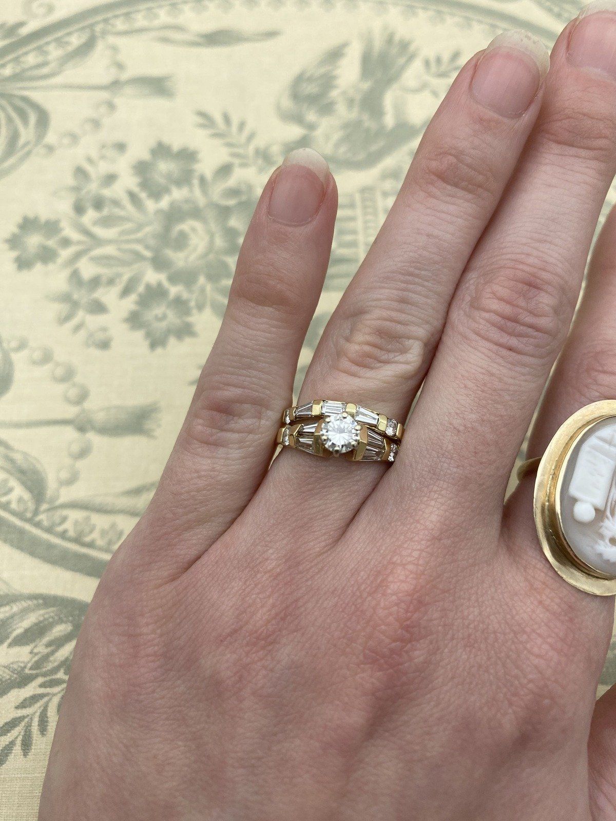 14k Gold 1.52ctw Round Brilliant + Baguette Accented Bridal Engagement Ring Set w GIA + APP 9